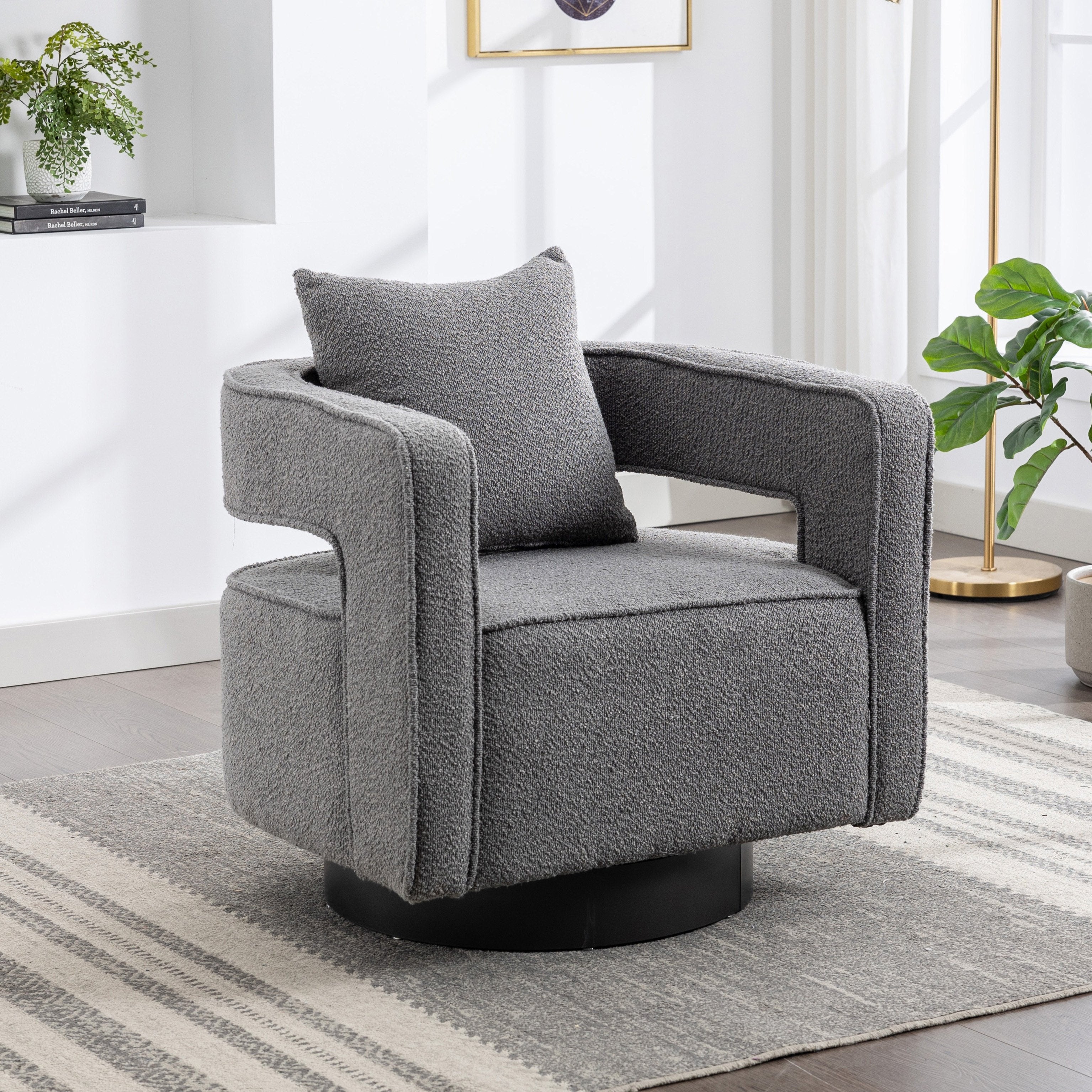 Swivel Accent Chairs Modern Comfy Sofa Chair With Black Base, Single Armchair For Nursery Bedroom Living Room