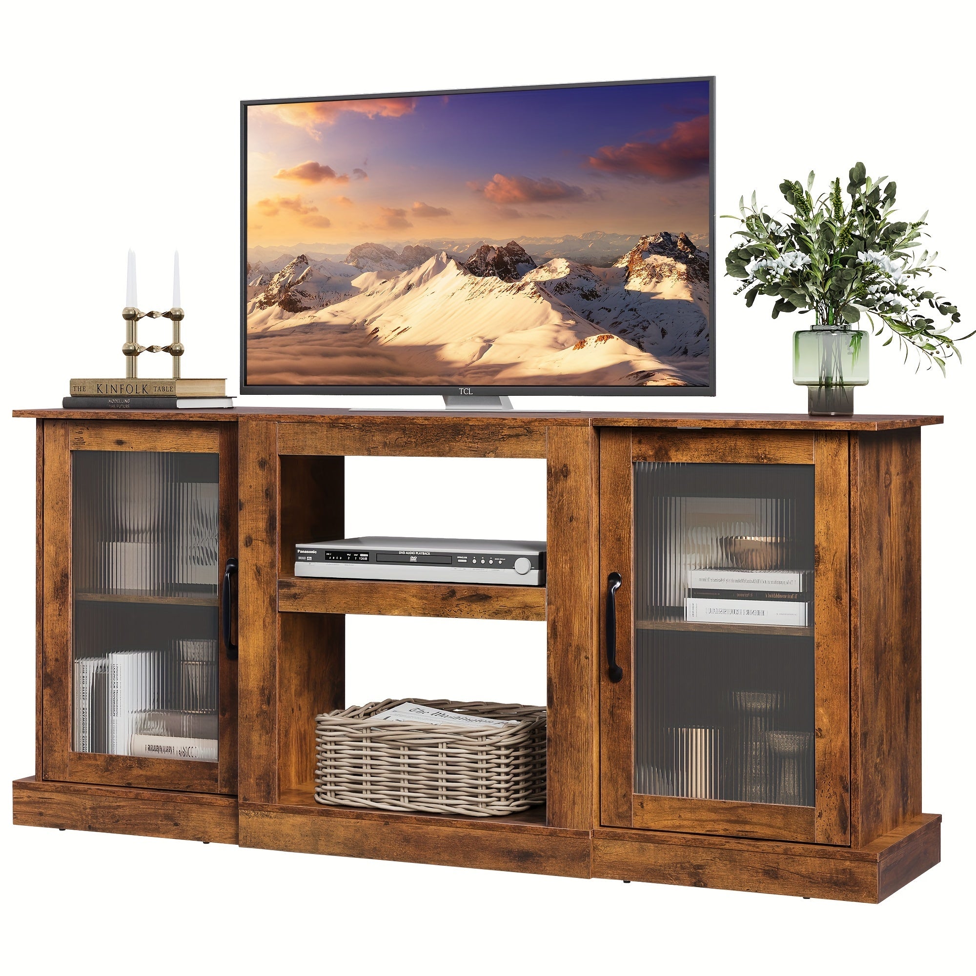 Retro TV Stand for 65 inch TV, TV Console Cabinet with Storage, Open Shelves Entertainment Center for Living Room and Bedroom