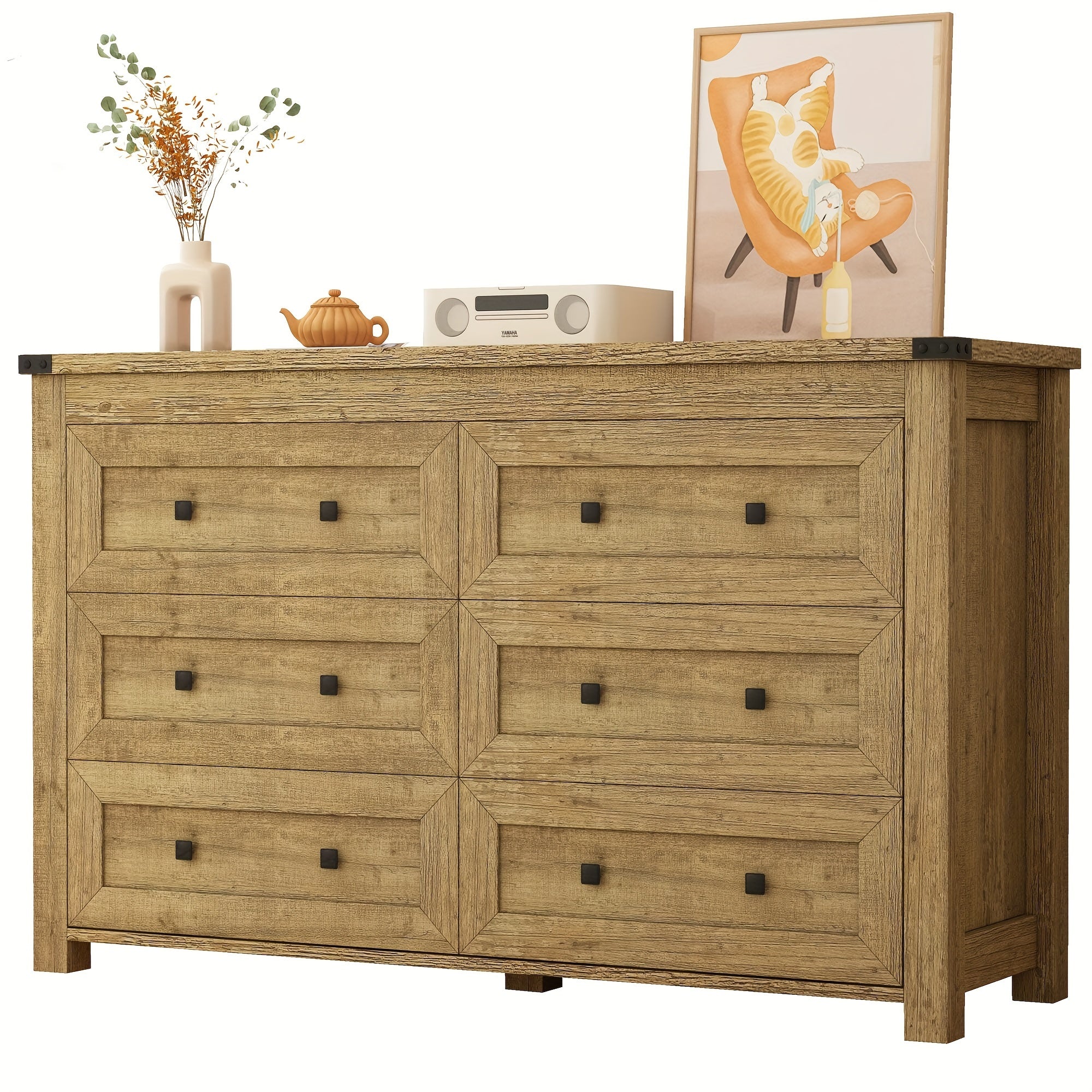 Bedroom With 6 Drawers. Modem Wide Wooden Doset Dreser Chest Storage 0roanizer For Liyno Room EhinwavHome 0fice Rom Decr Home Decor Fal DecorBedrom Dec