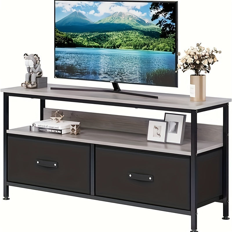 TV Stand 55 Inch Rustic TV Console Table with 3 Tier Storage Shelves Entertainment Center TV Console Table with 2-Drawers for Televisions Black