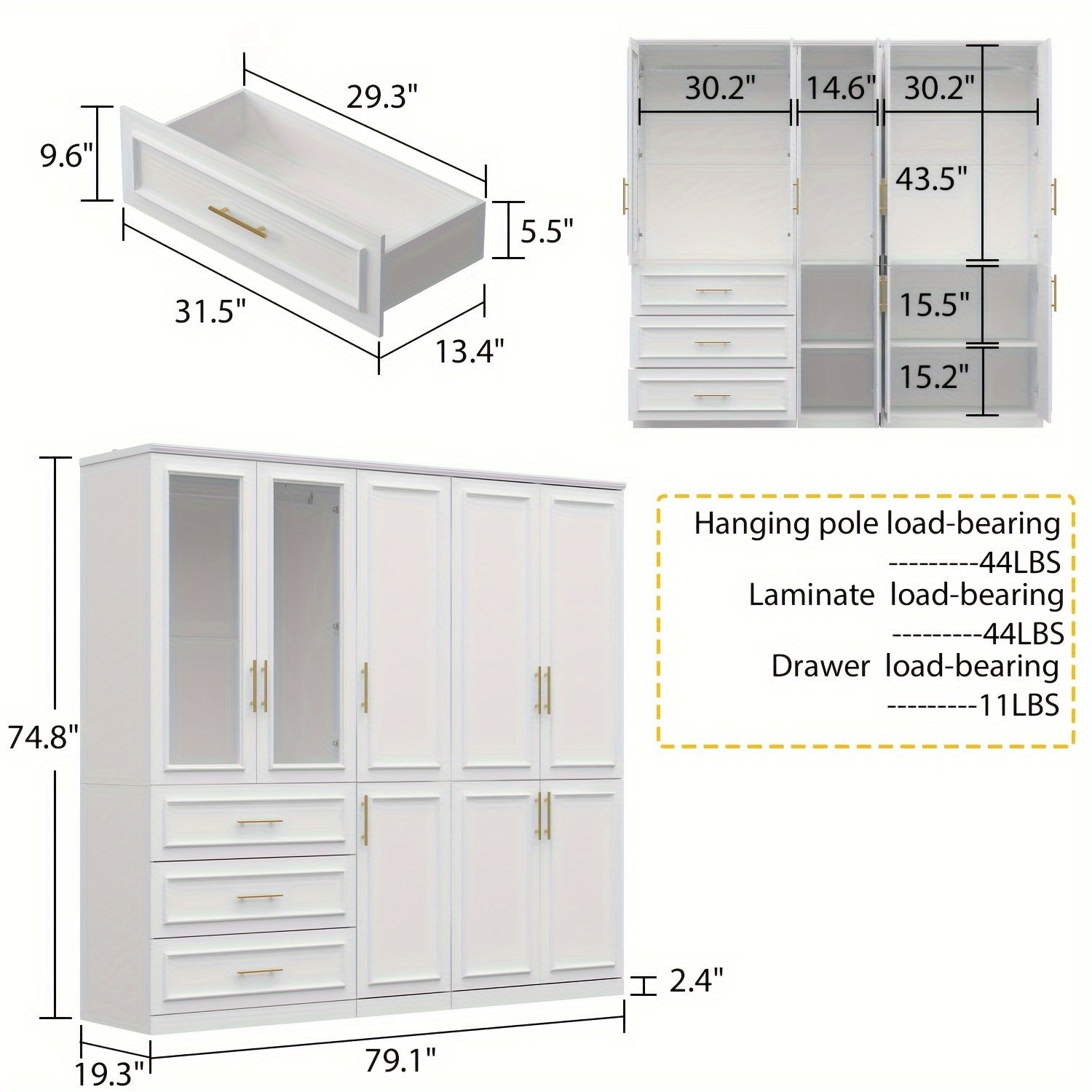 White Wardrobe Armoire for Bedroom Closet