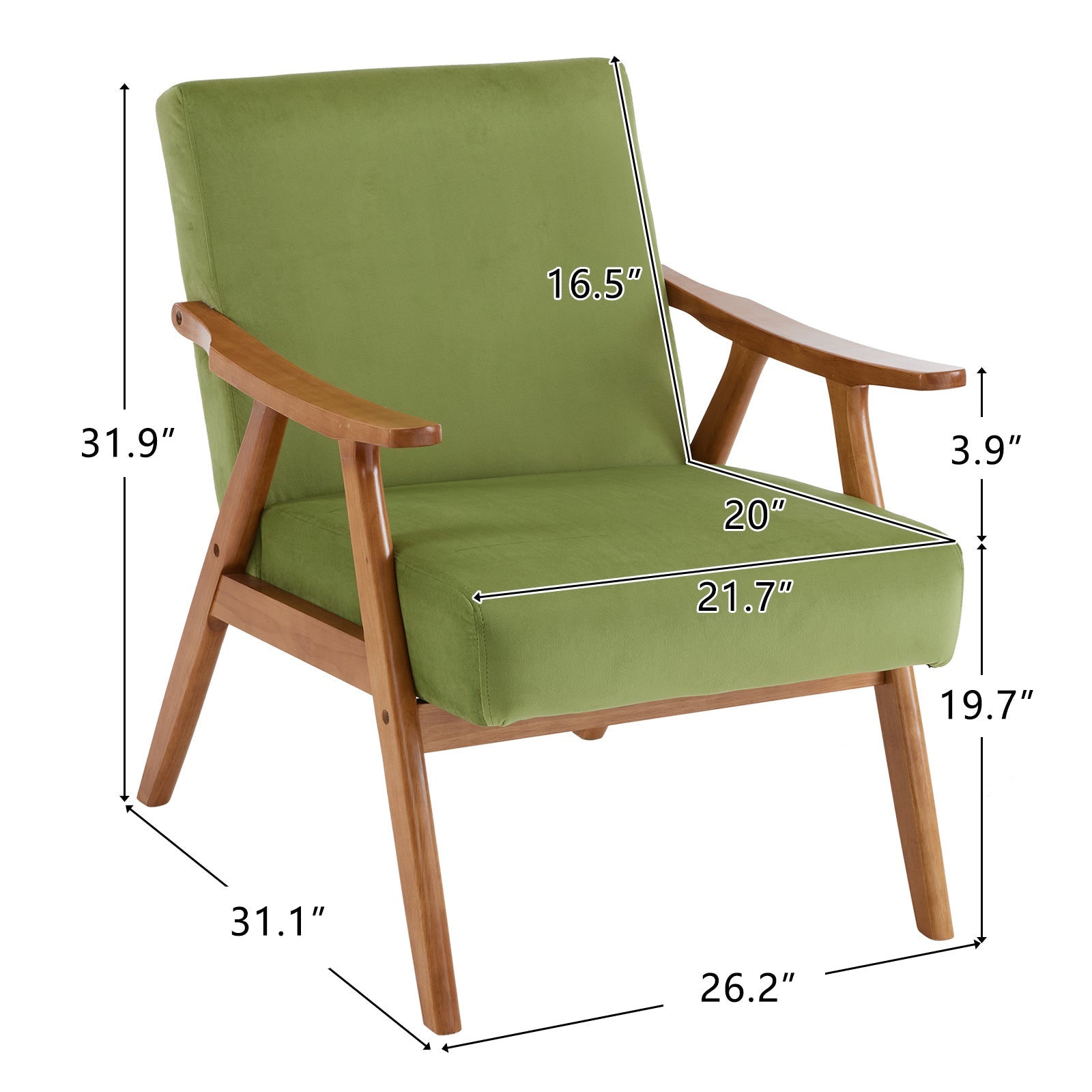 Mid-Century Retro Modern Upholstered Lounge Chair Fabric Accent Chair Sturdy Wooden Frame Armchair