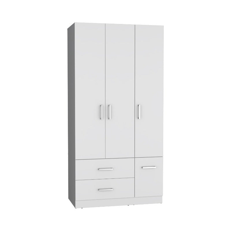 71" High Armoire Wardrove Closet with 2 Drawers, Four Doors, Three Cabinet, Six Shelves and Hanging Rod, Bedroom Clothes Storage Cabinet Organizer White