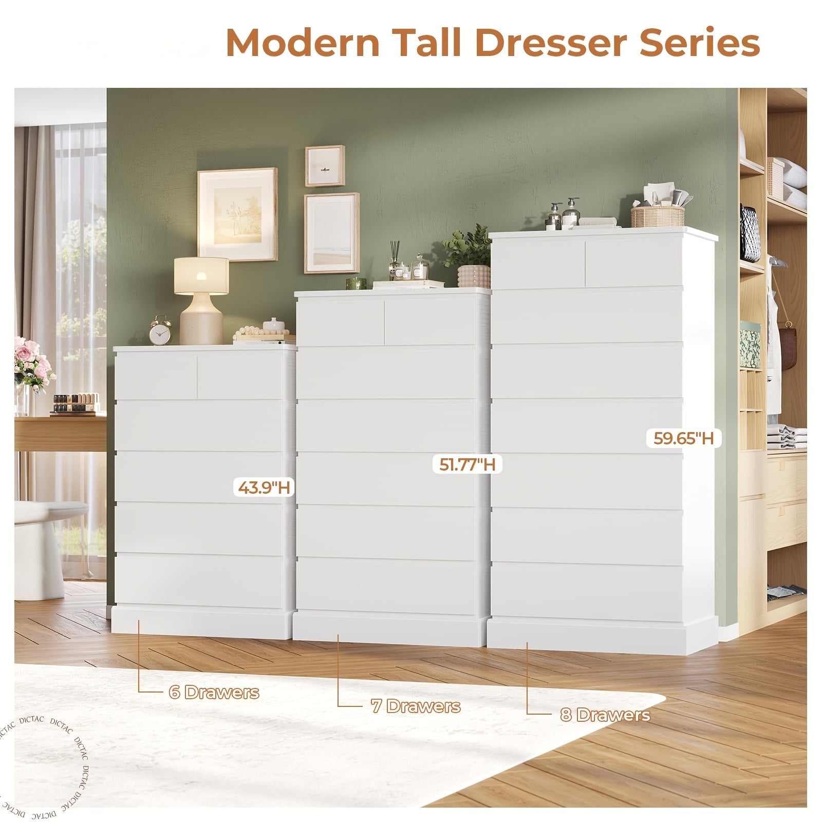 Tall Dresser with 6 Drawers for Bedroom, 43.9 Inch Tall Dresser And Chest Of Drawers, Modern Closet Organizer And Storage, Large Vertical Dresser for Bedroom, Closet, Hallway