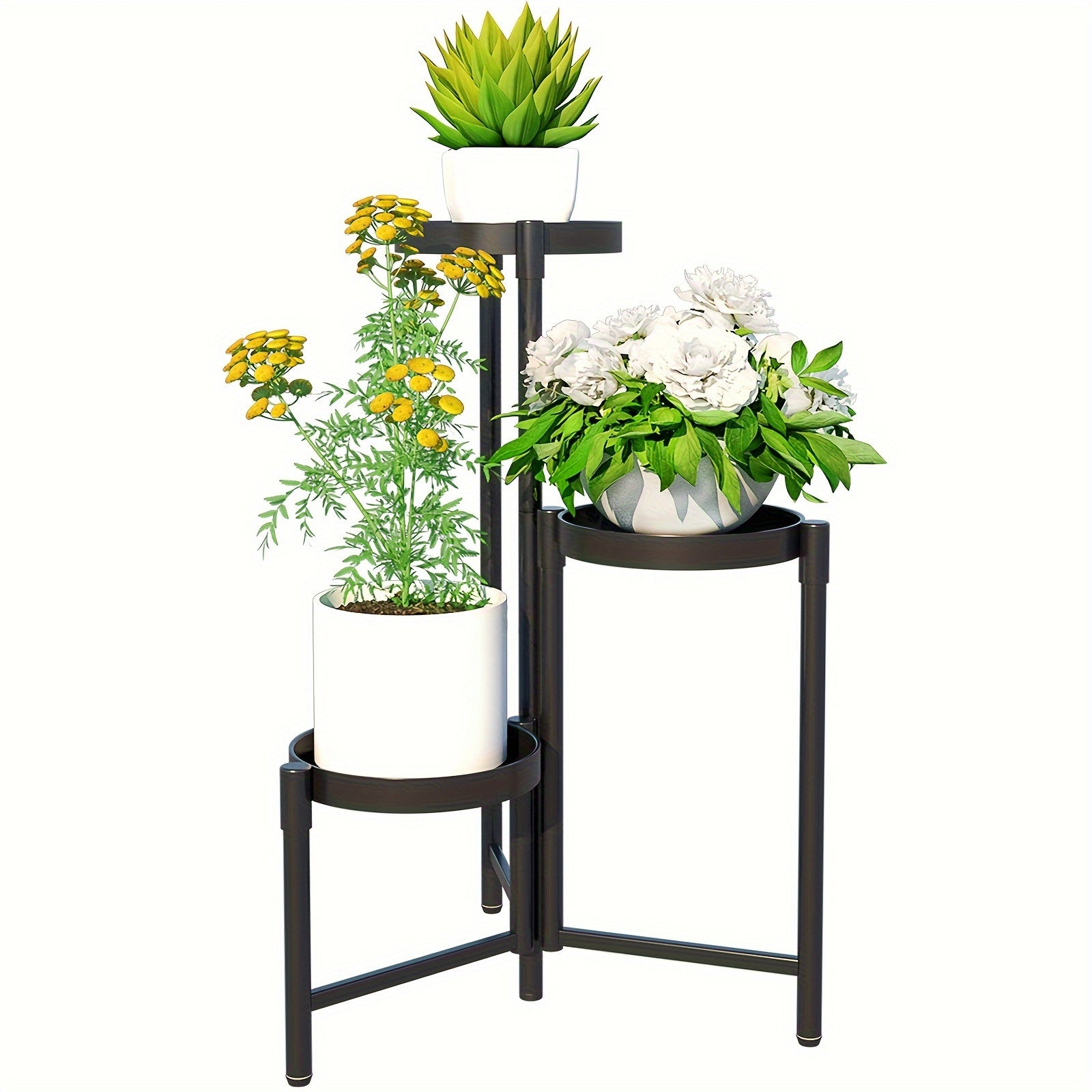 Metal Plant Stand Shelf For Indoor Outdoor Plants Multiple, 3 Tier Tall Tiered Flower Pot Holder Stands For Corner, Vertical Plant Rack Planter Shelves Organizer Decoration For Patio, Living Room, Balcony, Black