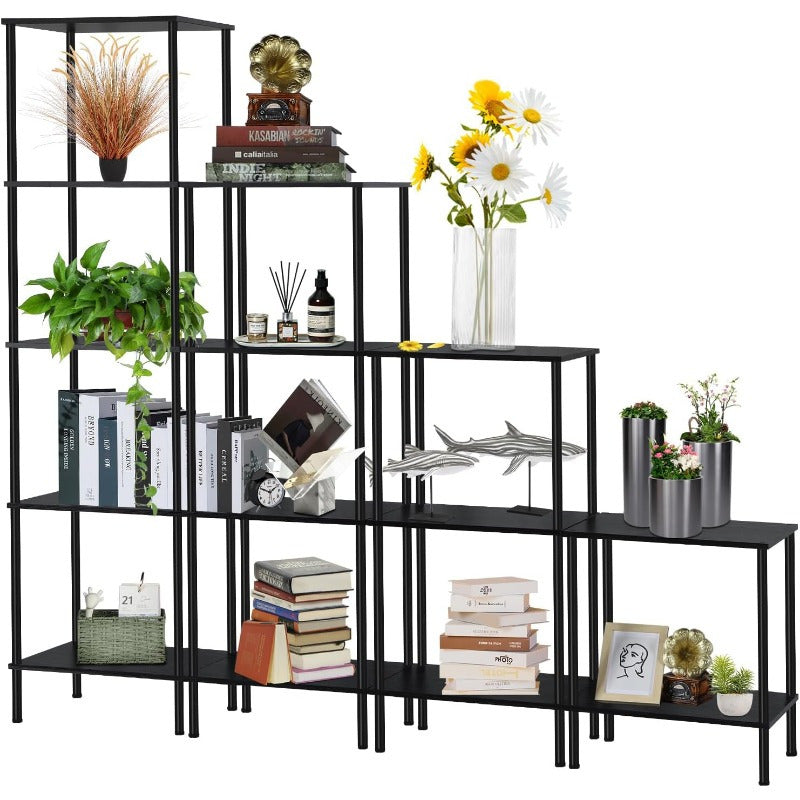 14 Shelves Bookshelves, Industrial Ladder Corner Bookcase, Rustic 5-Tier Display Open Shelf Storage Organizer for Living Room