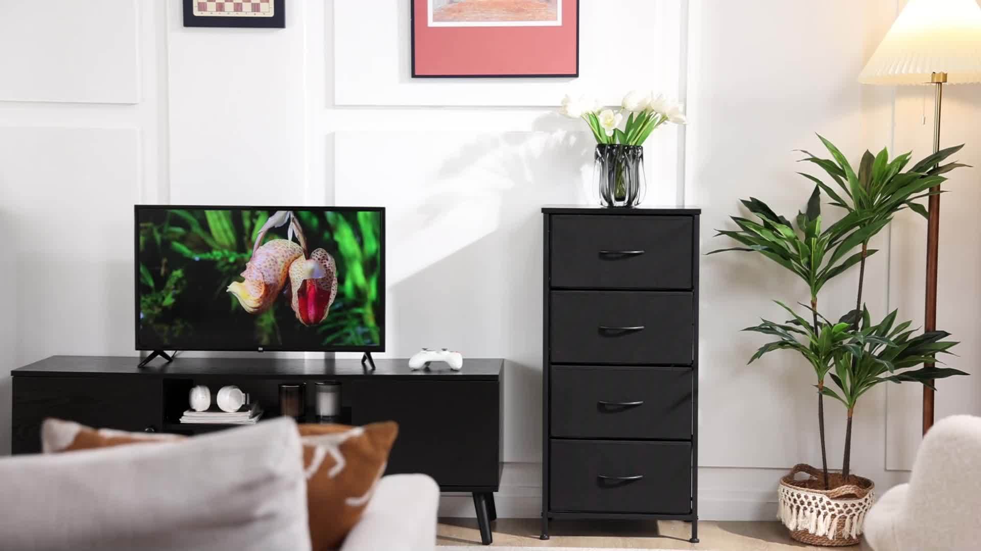 Dresser for Bedroom with 4 Drawers Fabric Closet Organizer Dresser with Metal Frame and Wood Tabletop Chest Storage