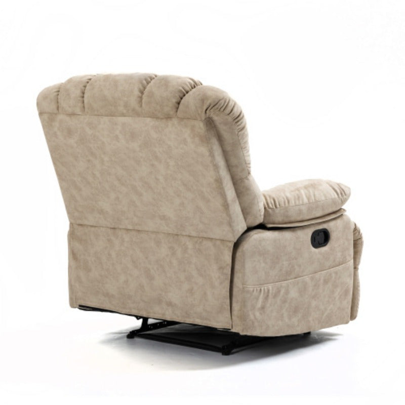 Luxurious Beige Fabric Recliner Chair with Padded Headrest and Side Pockets - Sturdy Metal Frame, Manual Adjustment, Ideal for Living Room Comfort, Chair Cushion