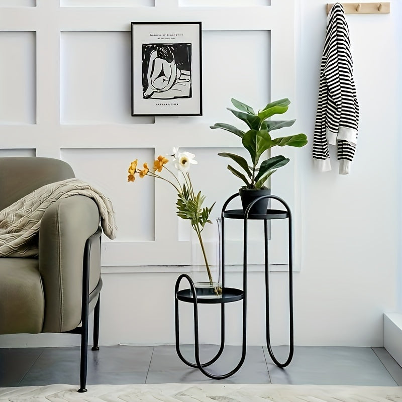 1pc Modern Black Metal Irregular Standing Plant Stand For Indoor Use