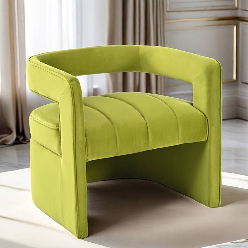 Modern Velvet Armchair With Ribbed Details, Luxury Curved Fully Upholstered Armchair, Living Room Furniture, Single Seat, Single Sofa, Lounge Chair No Assembly Required