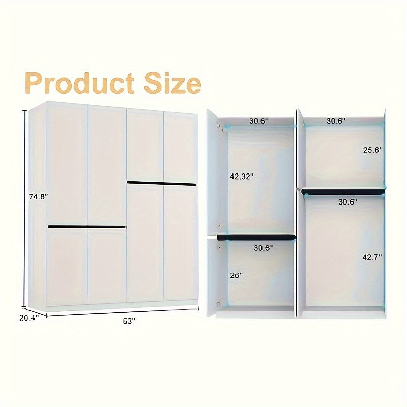 Modern White 4-Door Wardrobe with Shelves & Dual Hanging Rods - Spacious Armoire for Efficient Clothing Organization
