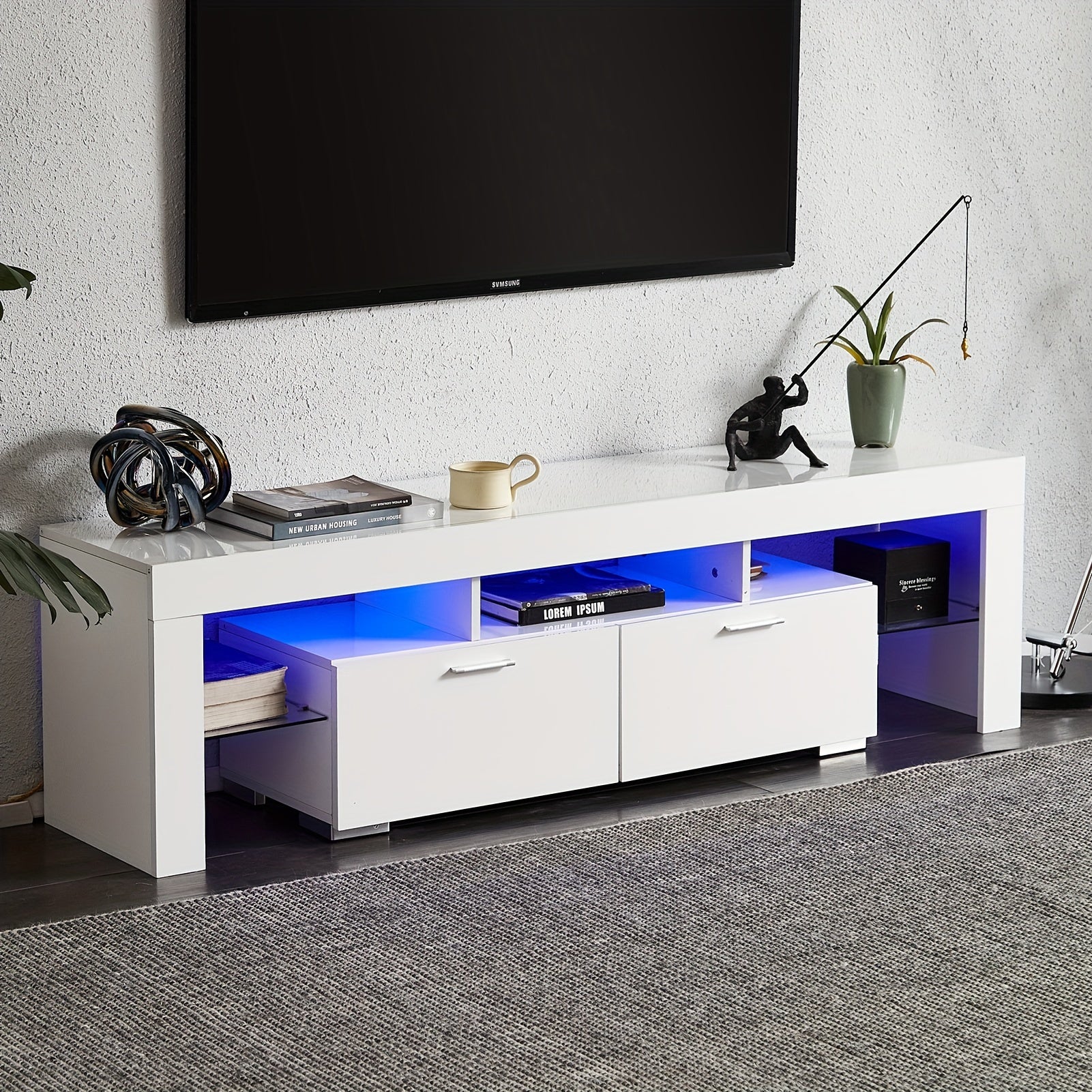 LED TV Stand For up to 191cm TV Entertainment Center With Storage Drawer Industrial TV Console Table For Living Room