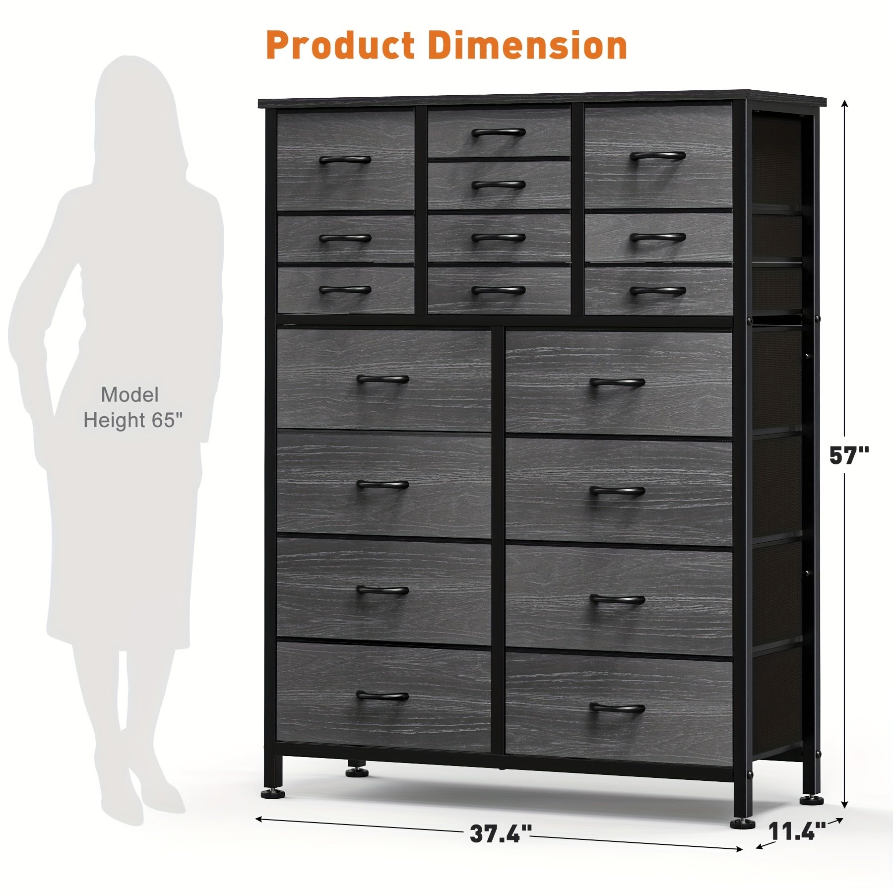 Dresser for Bedroom Tall Dresser Chests of Drawers with 18 Fabric Drawers Wood Top for Closets Living Room - Dresser
