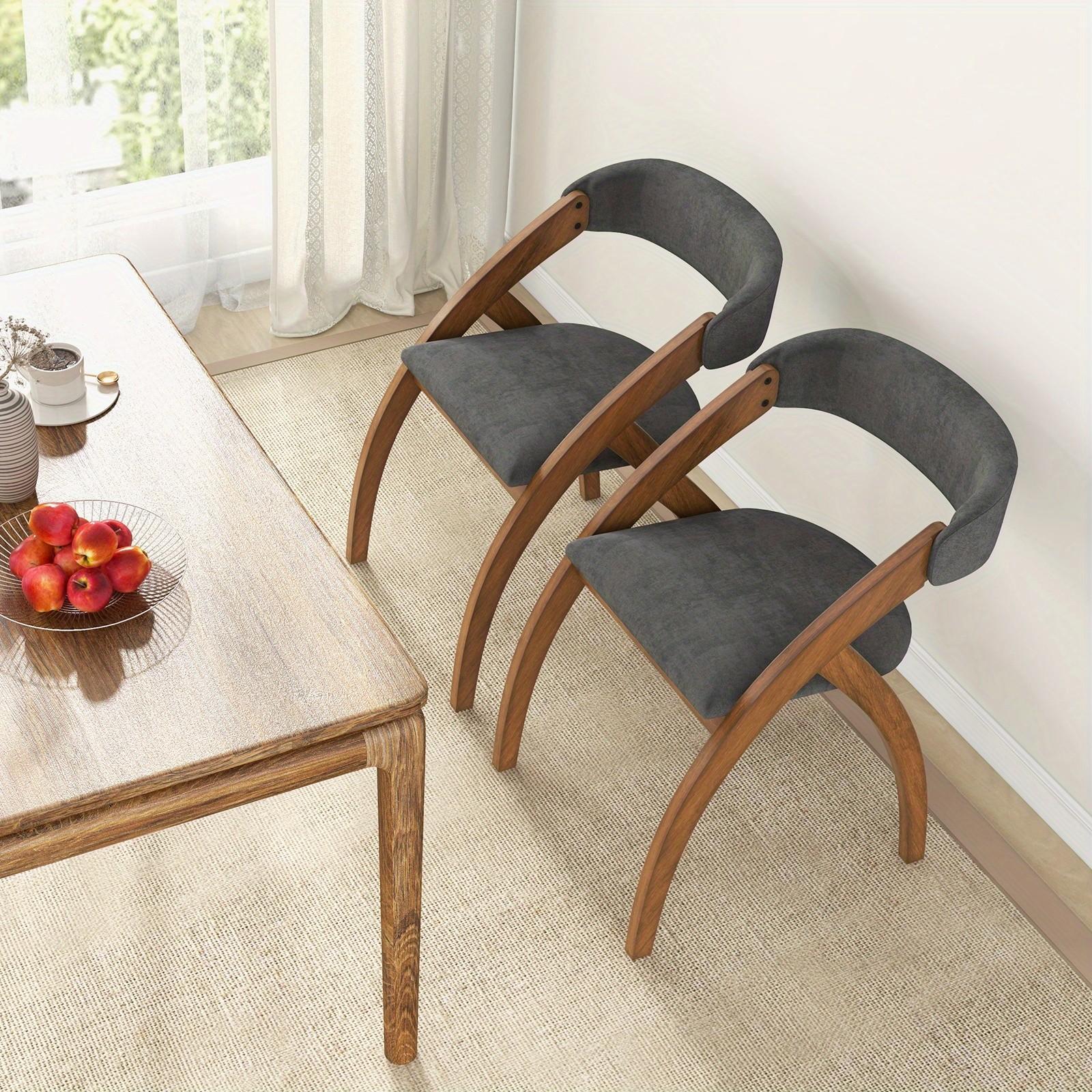 Dining Chair Set of 2/4 with Padded Cushion Curved Back Arched Rubber Wood Legs