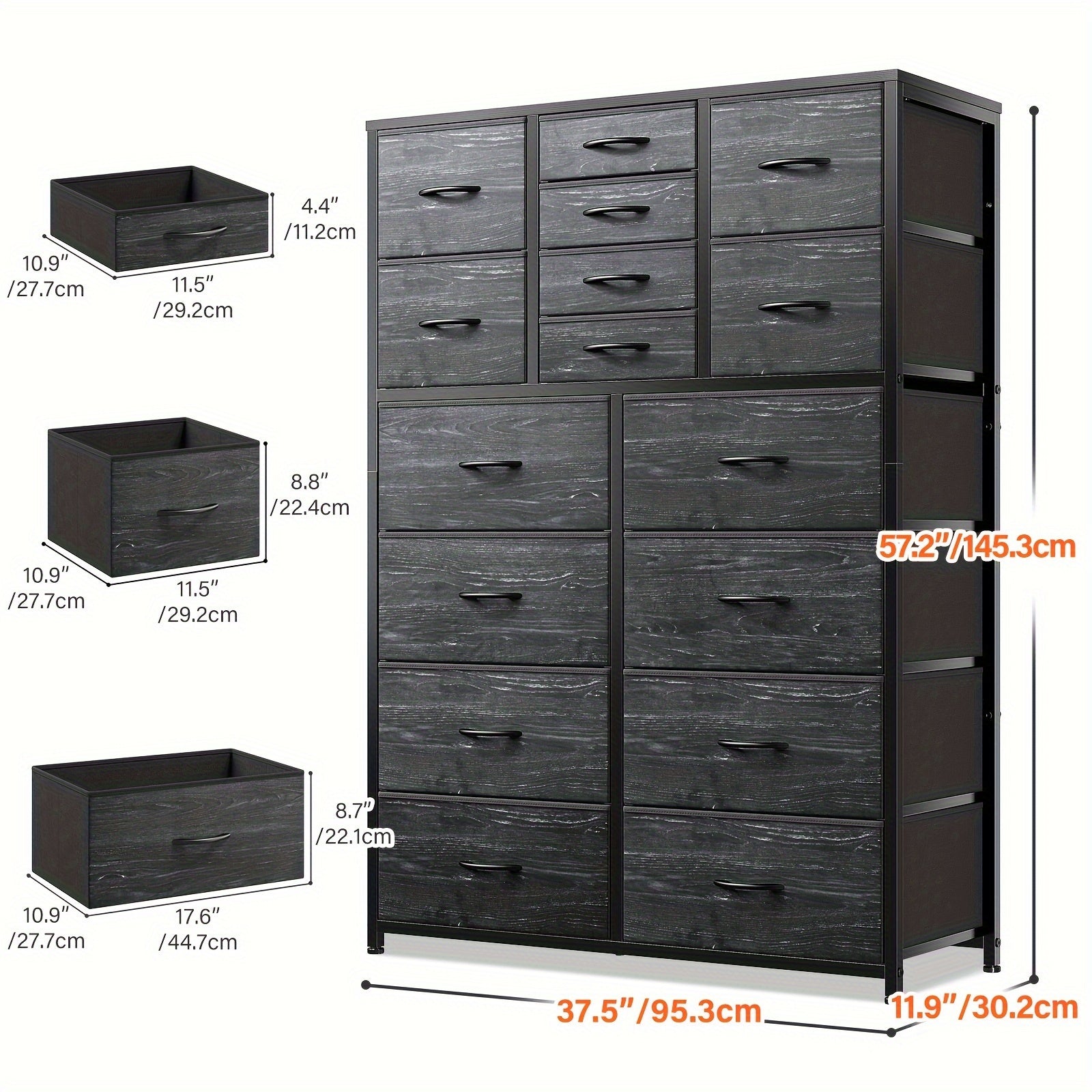 16 Drawers Dresser for Bedroom Tall Dresser for Bedroom Bedroom Dressers & Chests of Drawers with Wood Top and Metal