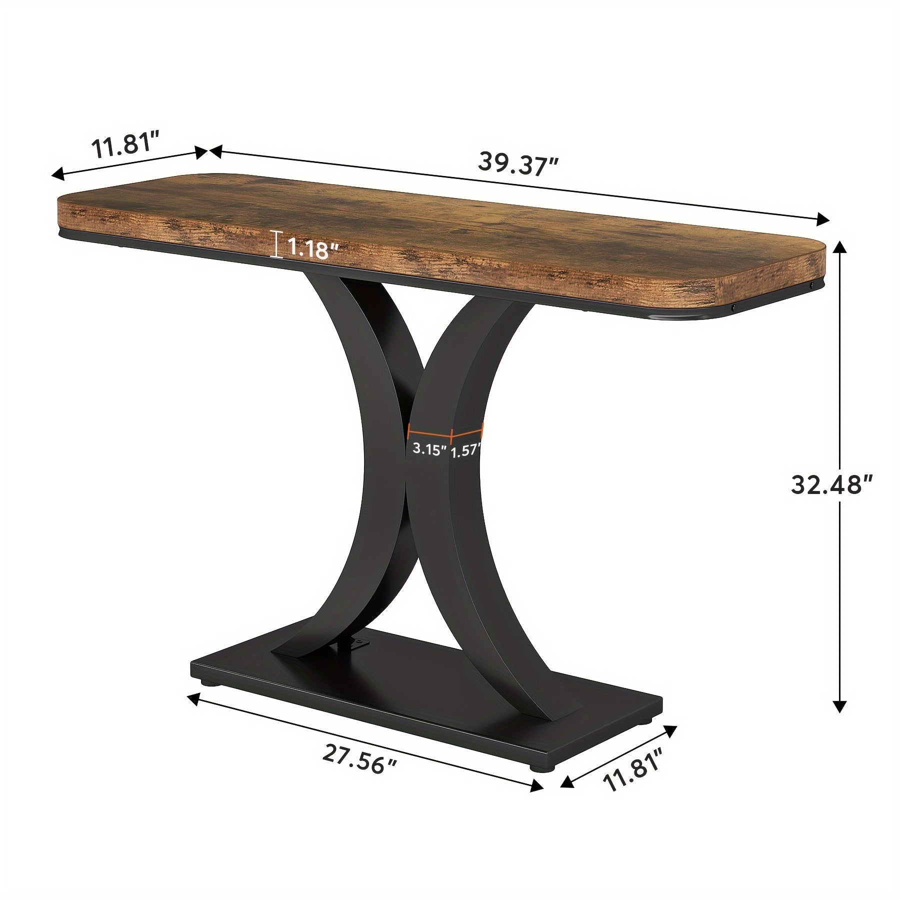 40 Inch Industrial Console Table, Narrow Foyer Table With Geometric Base, Rustic Accent Table For Living Room, Entrance, Hallway, Entryway