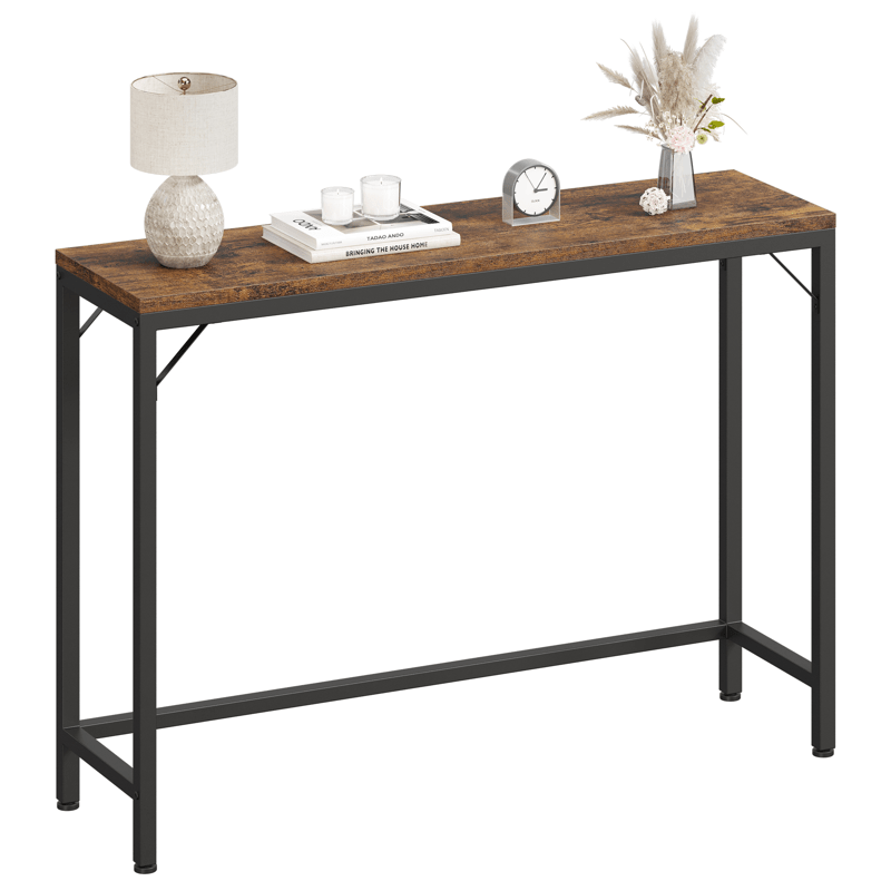 1pc Industrial Narrow Console Table, 39.4" Behind Couch Sofa End Table, Modern Hallway Storage for Entryway, Living Room, Bedroom - Slim Design with Metal Frame and Wooden Top, Console Table for Living Room