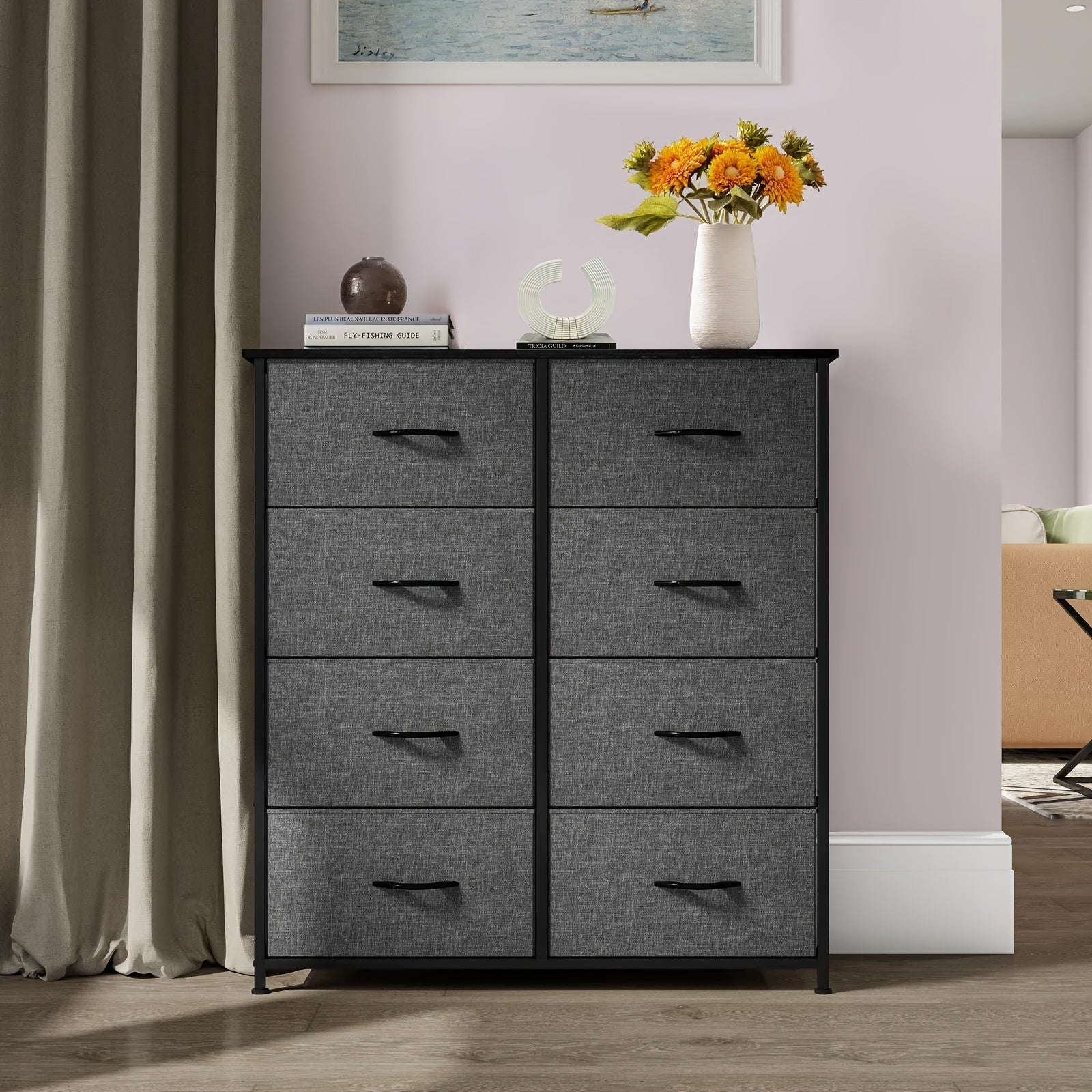 Fabric Dresser for Bedroom Tall Storage Dresser with 8 Drawers Black Dresser & Chest of Drawers Storage Drawer