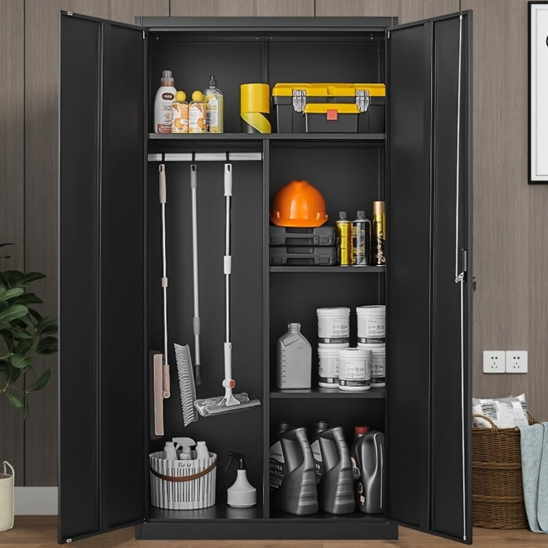 70"Tall Metal Wardrobe Cabinets With Lock, Clothing Storage Cabinets With Hanging Rod And Adjustable Shelves, Closet For Home Living/Laundry Room/Department (black), Mounted Closet Systems