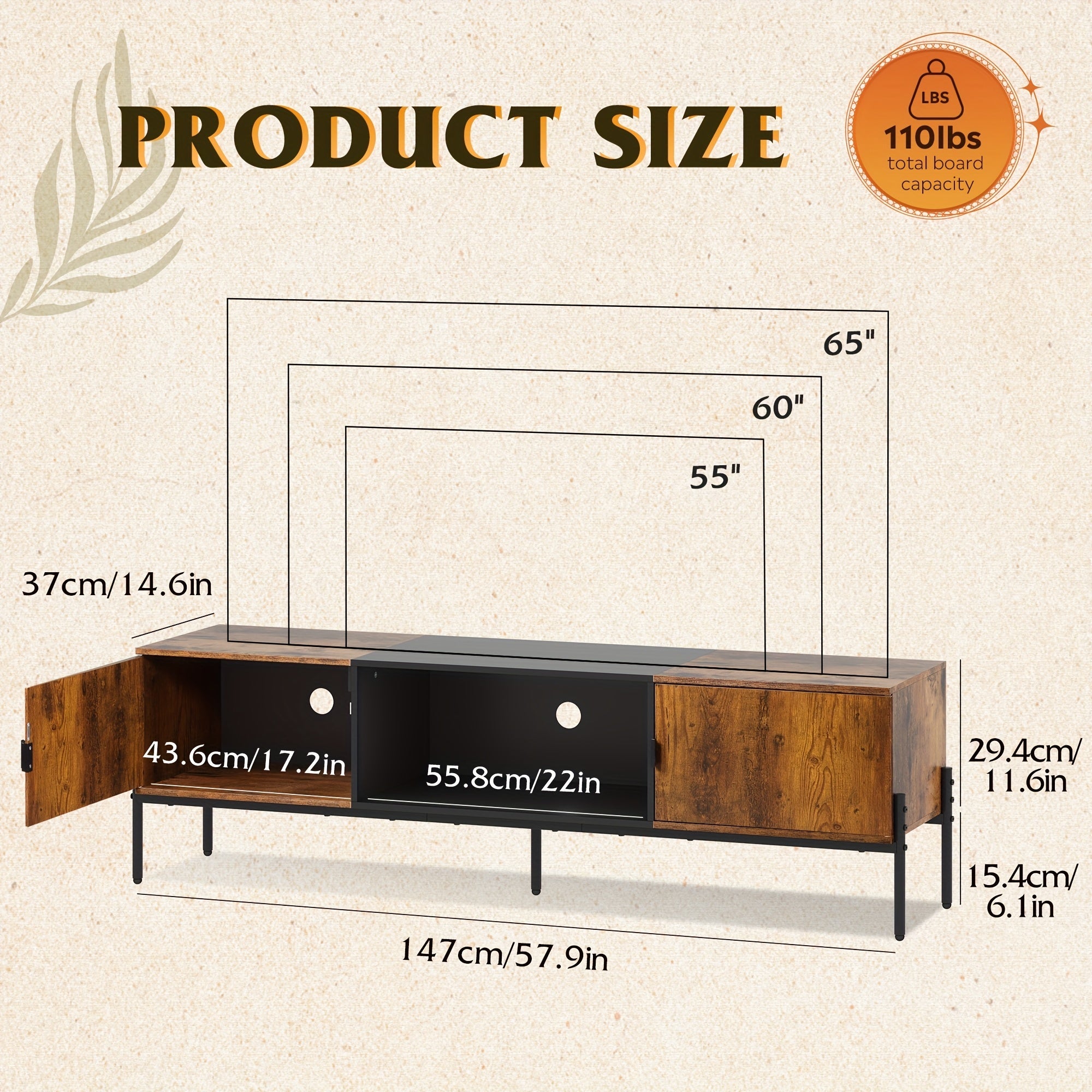 Modern TV Stand For 65 Inch TV, Mid Century Entertainment Center With Storage, TV Console With Open Shelf And 2 Cabinets For Bedroom And Living Room, TV Cabinet With Metal Legs