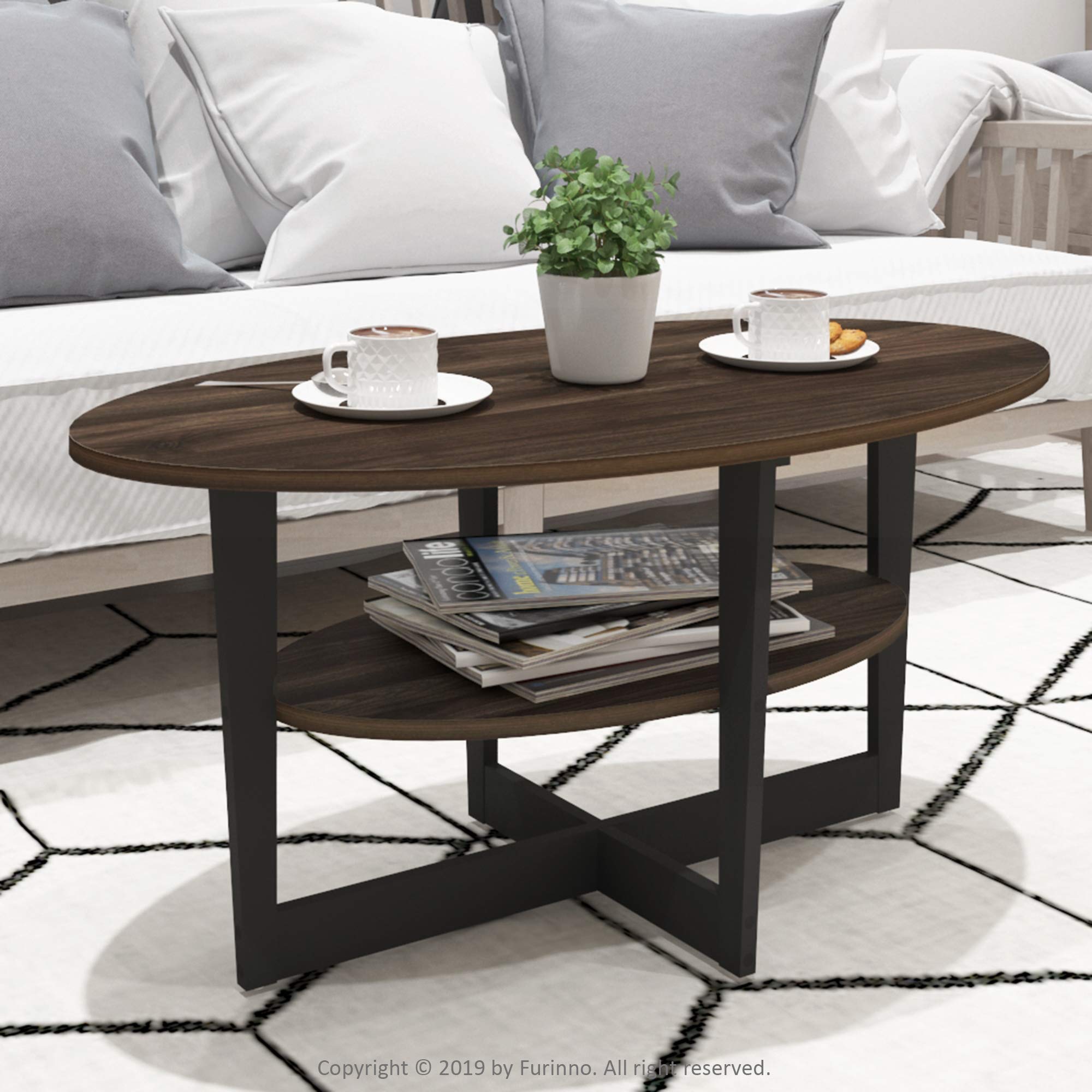 Multiple Colour Wooden Coffee Table for Living Room, Simple Design Oval Coffee Table with Storage Bin, Modern Center Table, Space-Saving, Stylish and Sturdy, Easy Assembly, Multifunctional Furniture for Home or Office