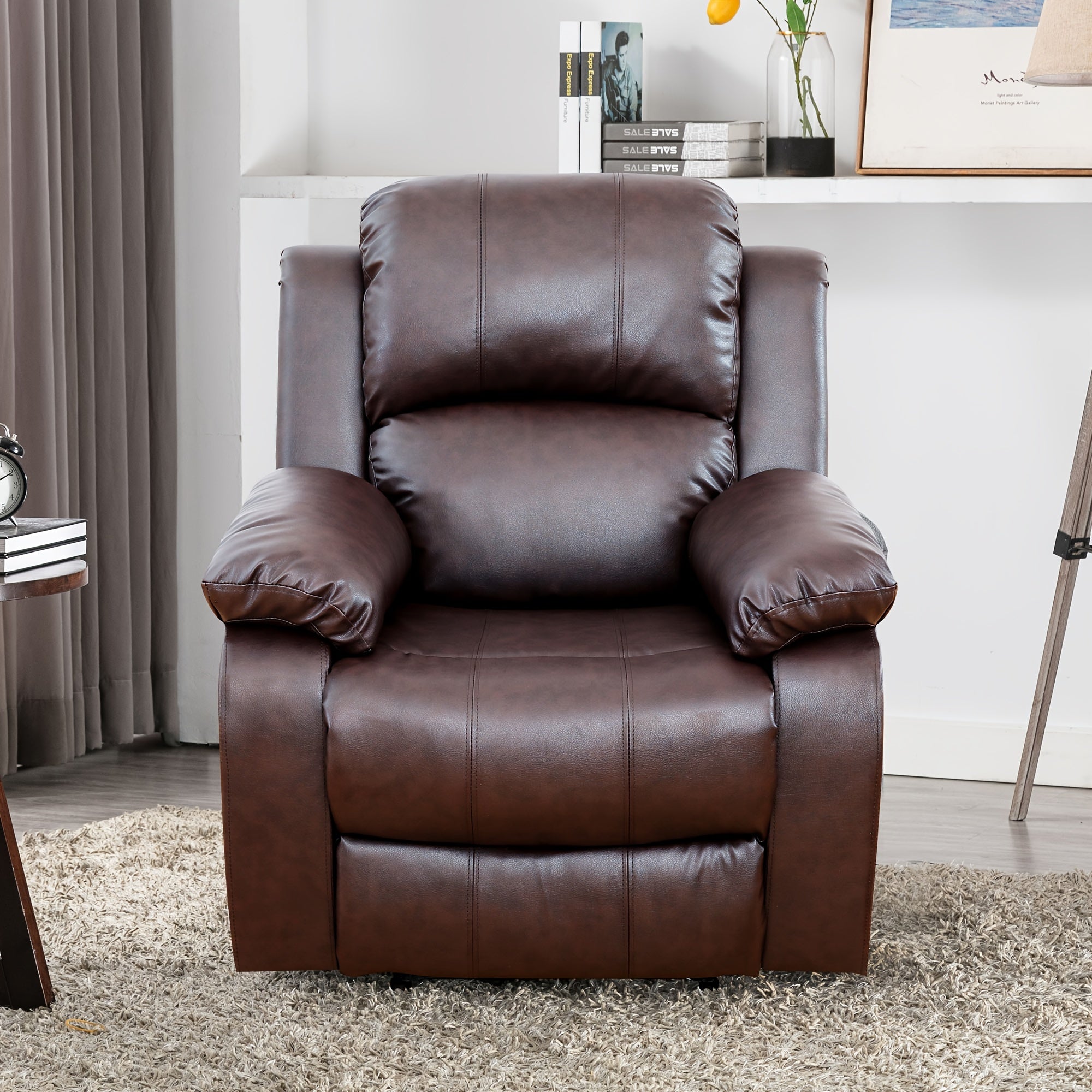 Elegant Brown Faux Leather Recliner Chair with Removable Cover - Plush Padded Sofa for Living Room, Office, and Dining Area, Easy Assembly Required