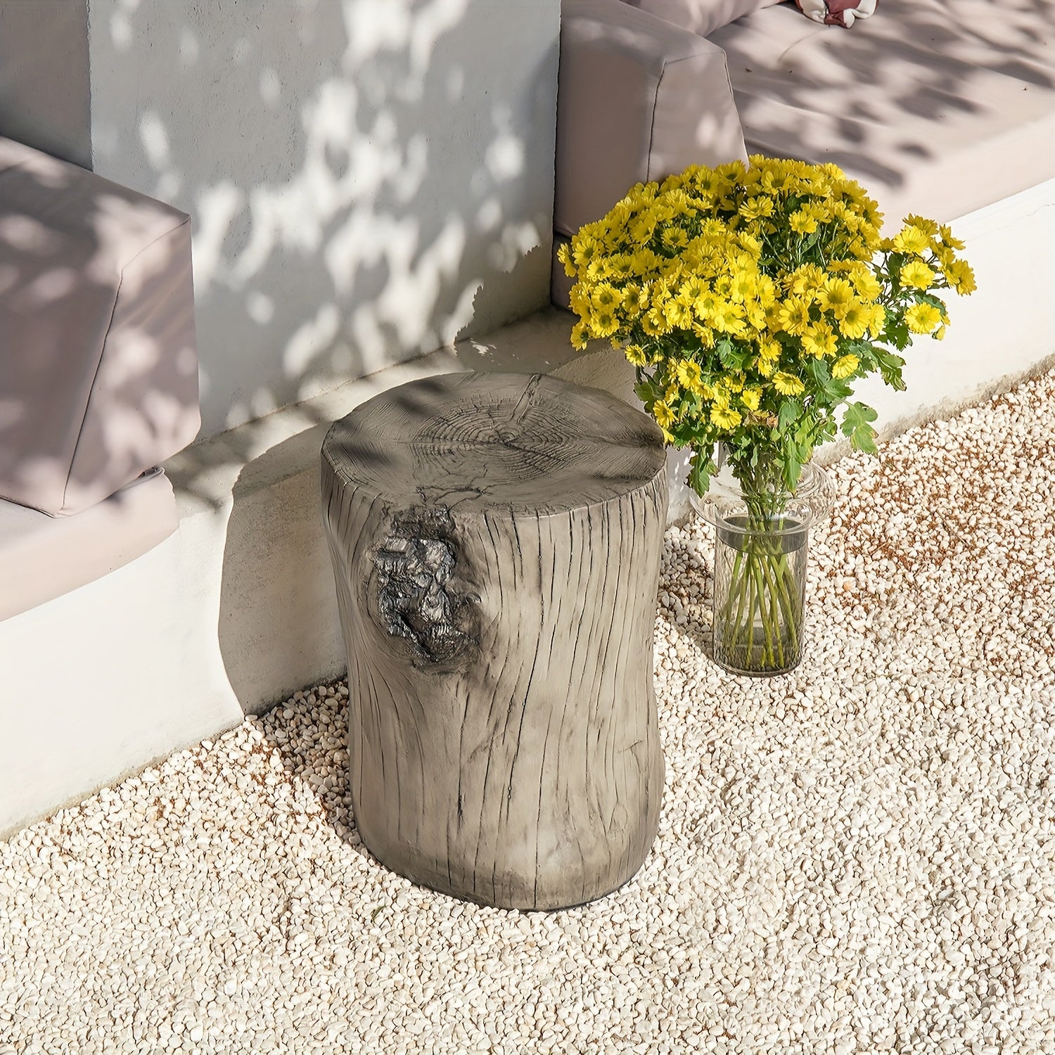 14" Stump Side Table, Concrete Side Table Coffee Table Log Table, Light Grey Stool Prop Plant Stand Holder For Garden Household Living Room, Christmas Holiday Decorations Side Table