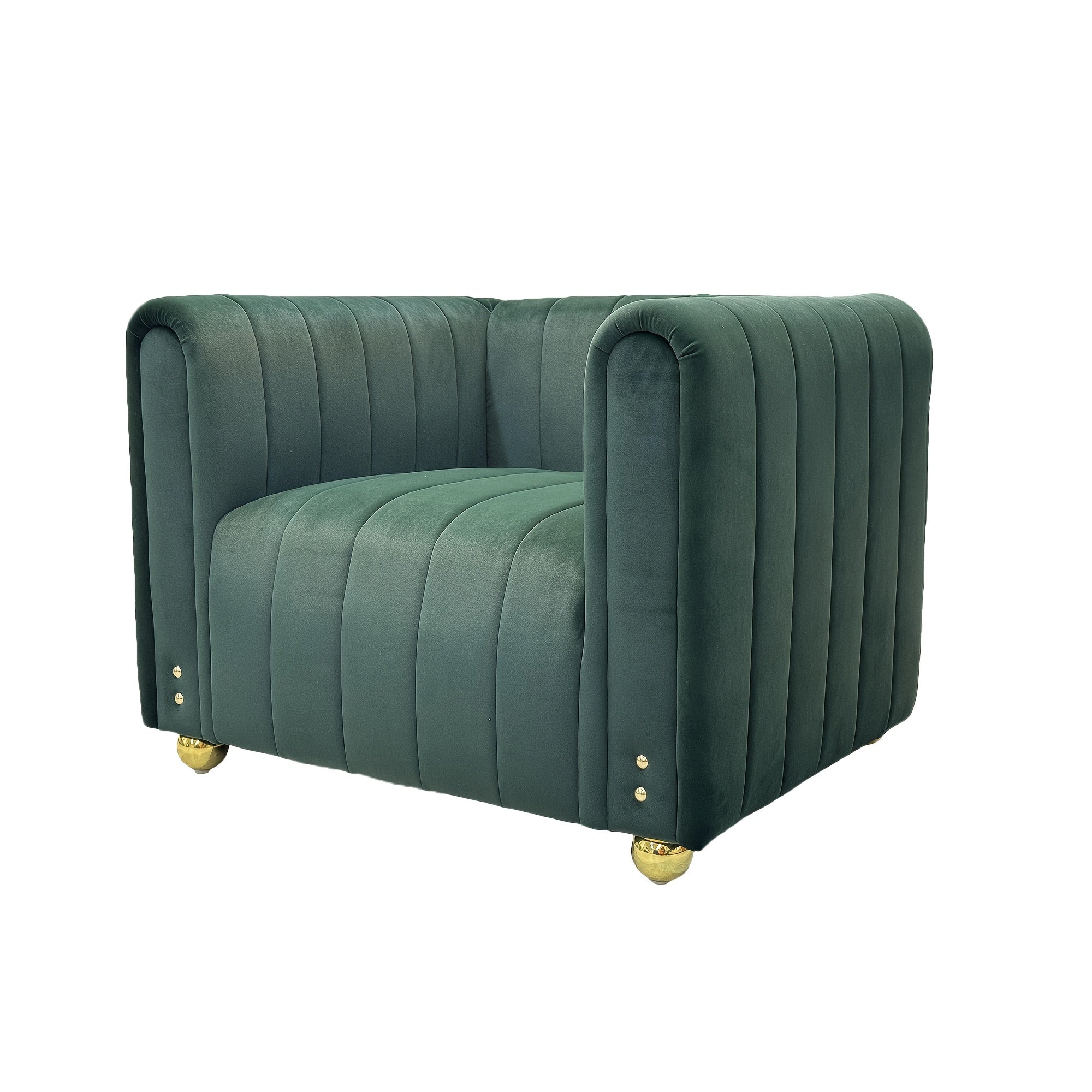 1pc Mid-Century Modern Velvet Chesterfield Armchair, Tufted Upholstered Single Sofa with Solid Back, Wood Frame, Foam Fill, Spot-Clean, Stylish Accent Couch for Living Room, Office, Apartment - Green