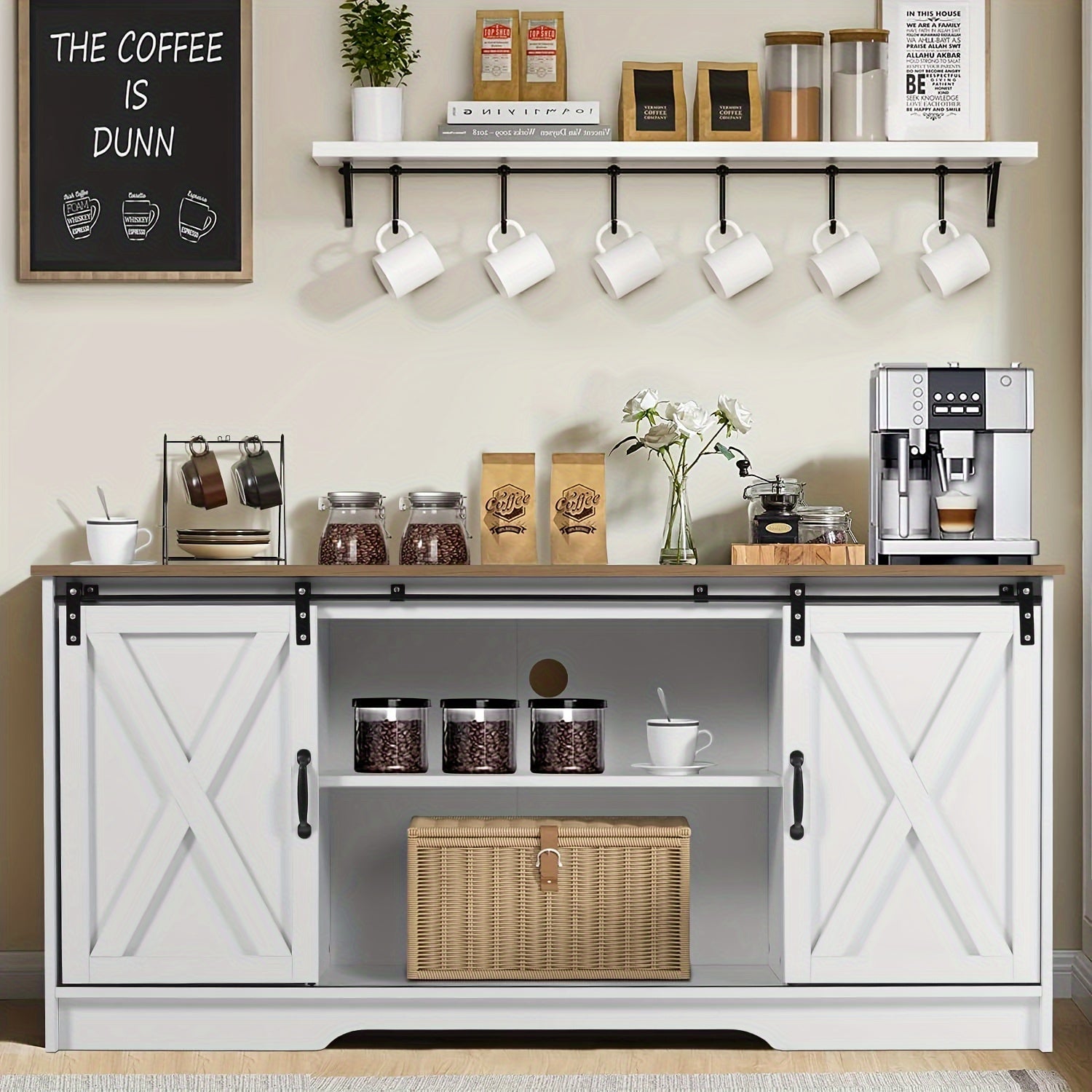 Farmhouse TV Stand with Sliding Barn Doors Espresso Entertainment Center for 165cm TV with Storage Cabinet Classic