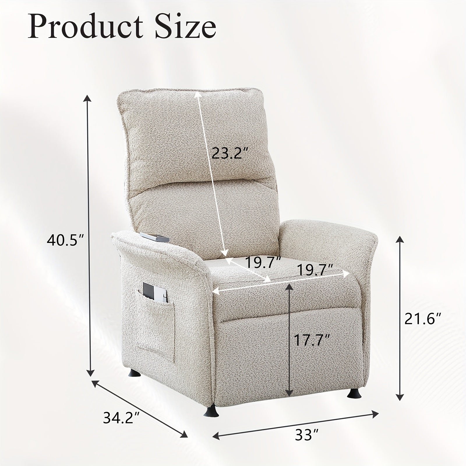 Power Recliner Chair For Living Room, Mid-Century Modern Single Reclining Chair, Sheep Lamb Fabric Lounge Armchair, Reading Chair With Remote Control For Adults