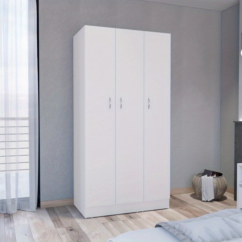 White 71" Tall Wardrobe Armoire with 3 Doors & 2 Drawers - Spacious, Sturdy Metal Construction for Easy Assembly, Versatile Use