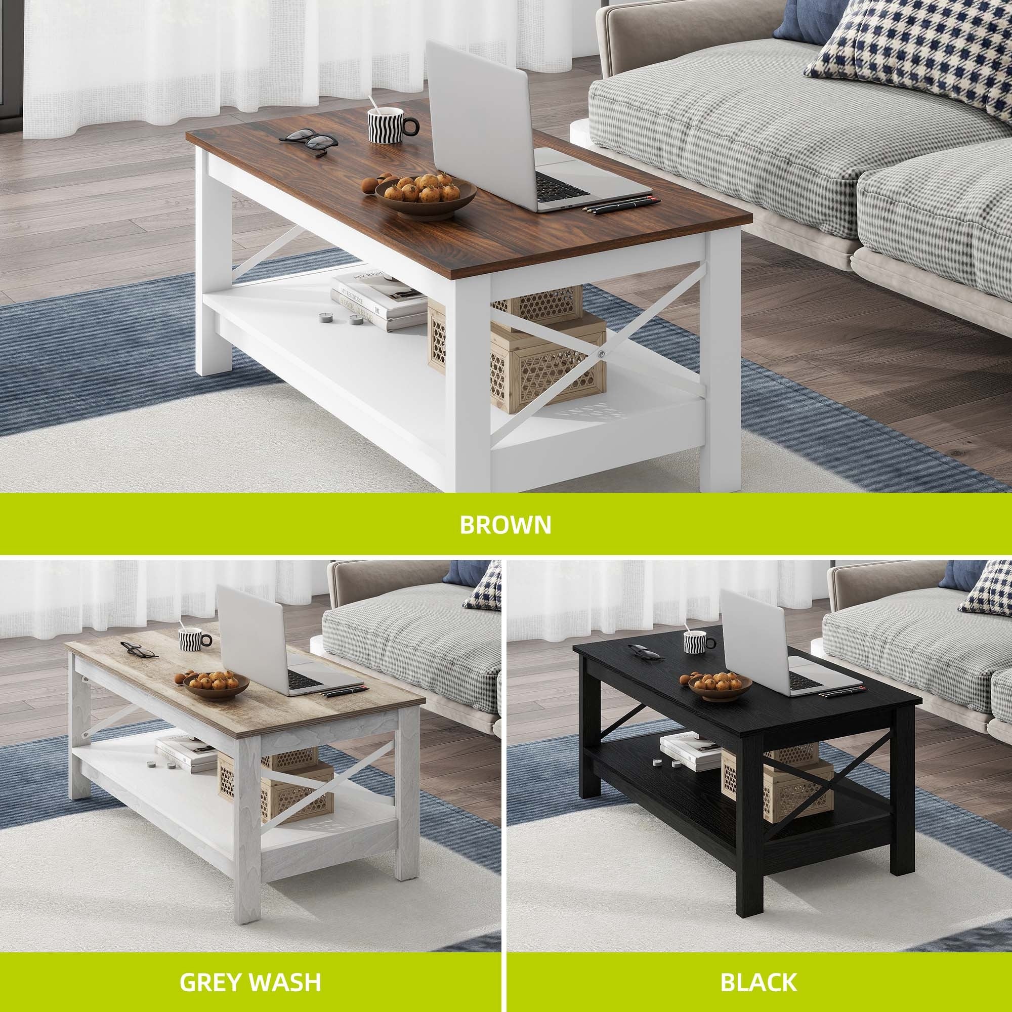 Modern Coffee Table with Storage Shelf - Classic Wooden Accent Sofa End Table for Living Room, Perfect Gift for Thanksgiving, Christmas, Halloween