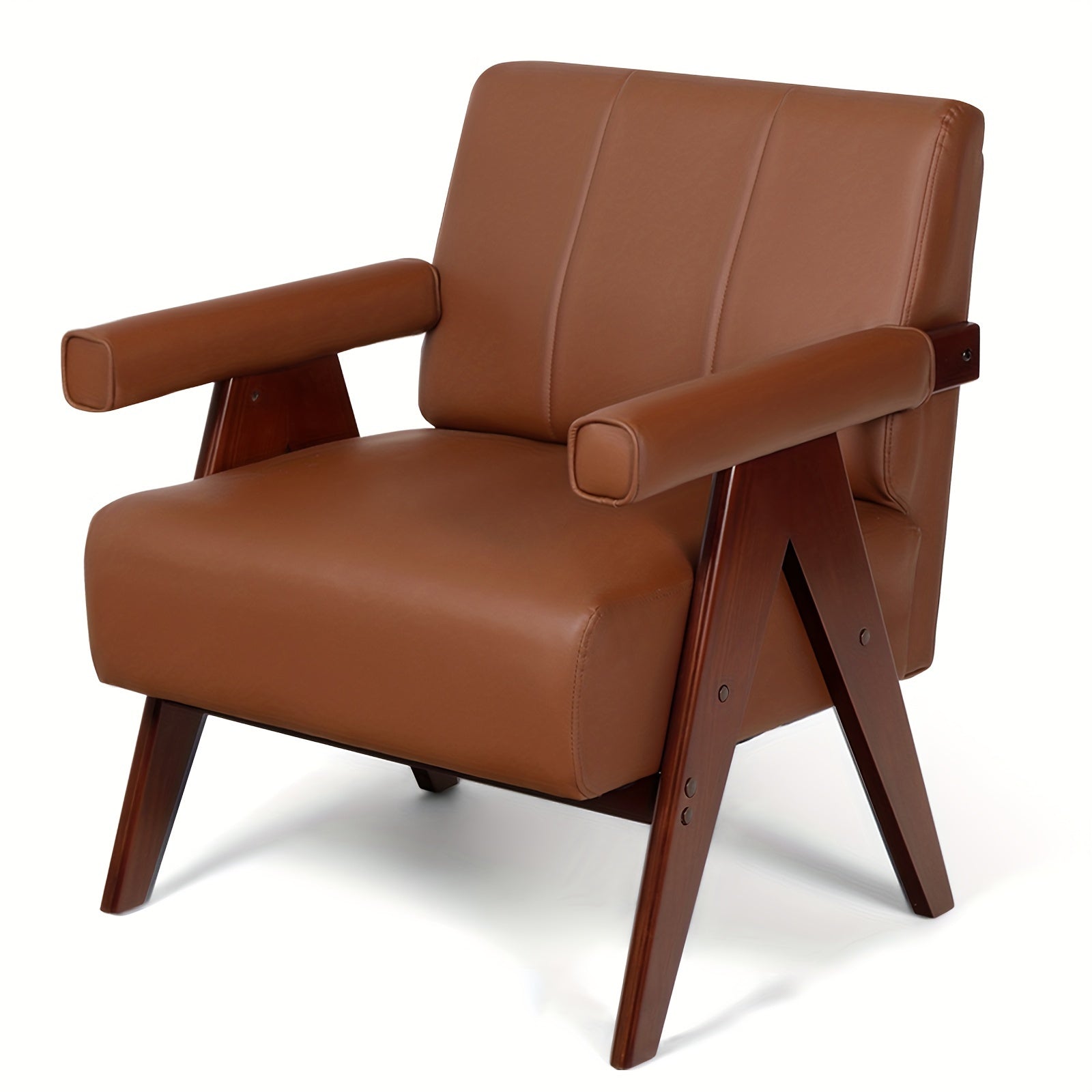 Brown Accent Chair Wood Arms WIth Soft Bag Living Room Chairs