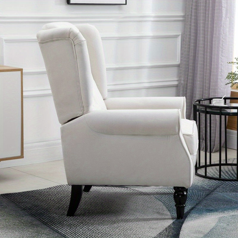 Button-Tufted Accent Chair with High Wingback, Rounded Cushioned Armrests and Thick Padded Seat, Cream White