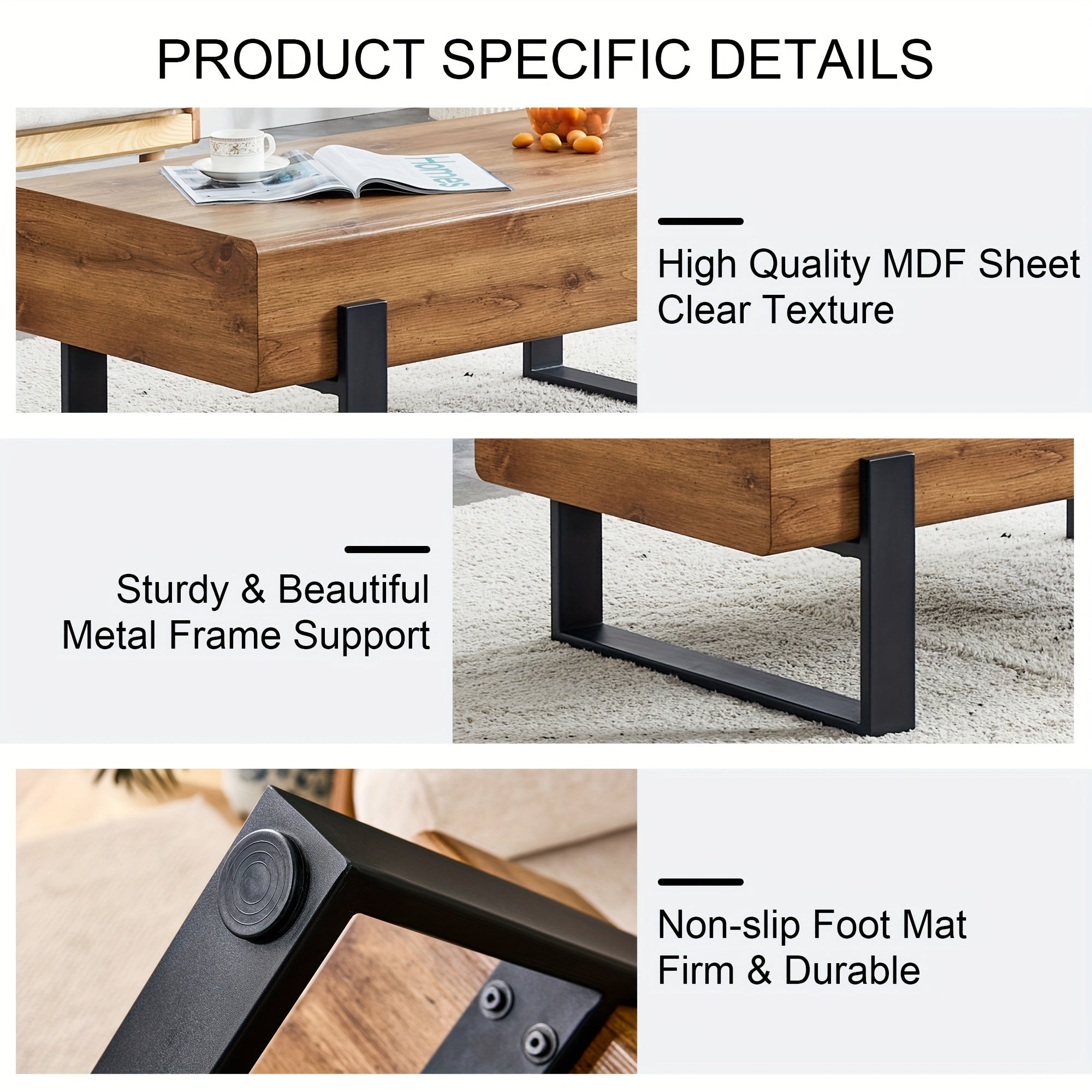 Rectangle Rustic Coffee Table Modern Farmhouse Wood Simple Coffee Table With Metal Legs Center Table For Living Room