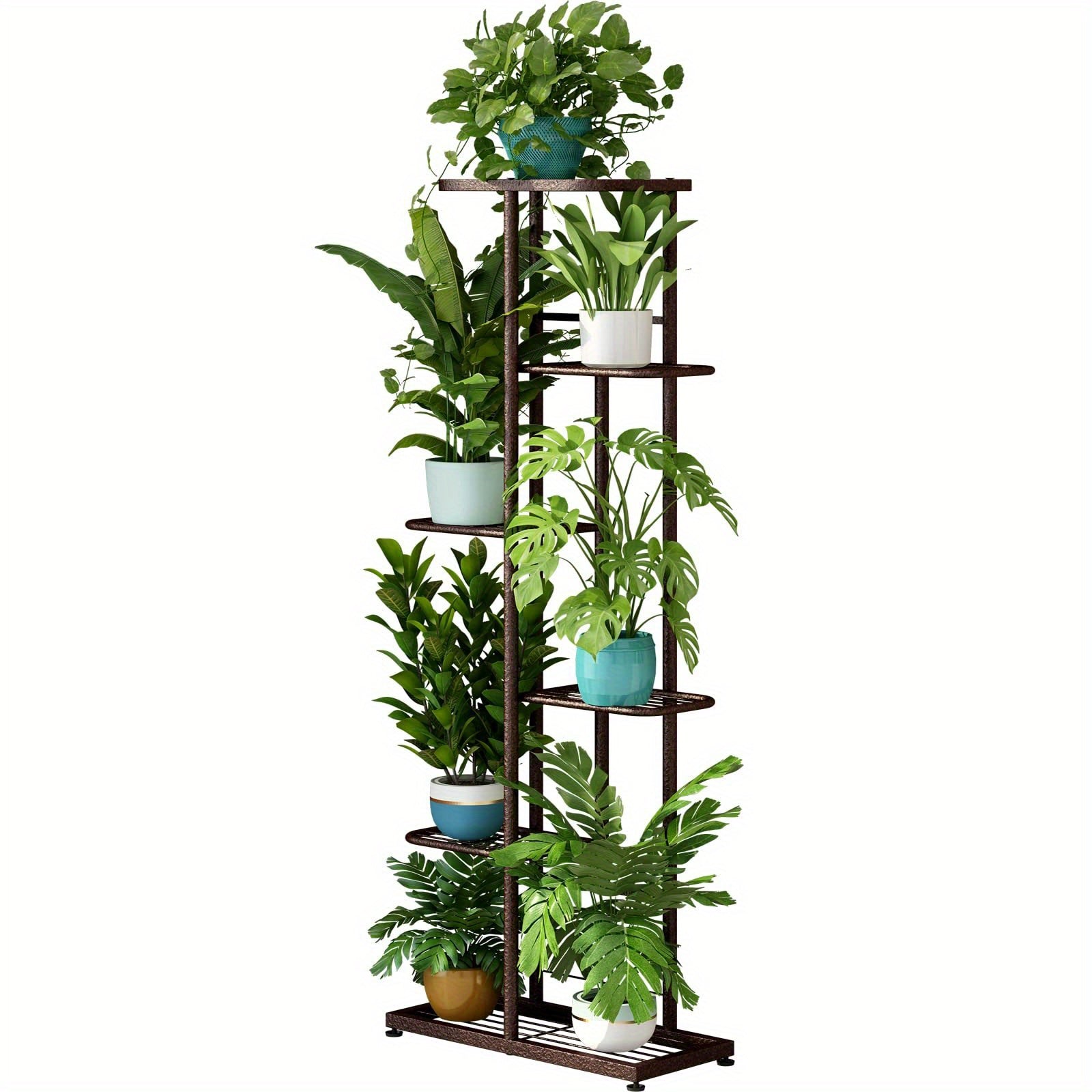 6-Tier Metal Plant Stand for 7+ Pots - Versatile Indoor & Outdoor Display Shelf in White, Bronze, Dark Grey, Light Green - Durable, Easy Assembly, Ideal for Patio, Garden, Corner, Balcony, Living Room Decor, Multiplan