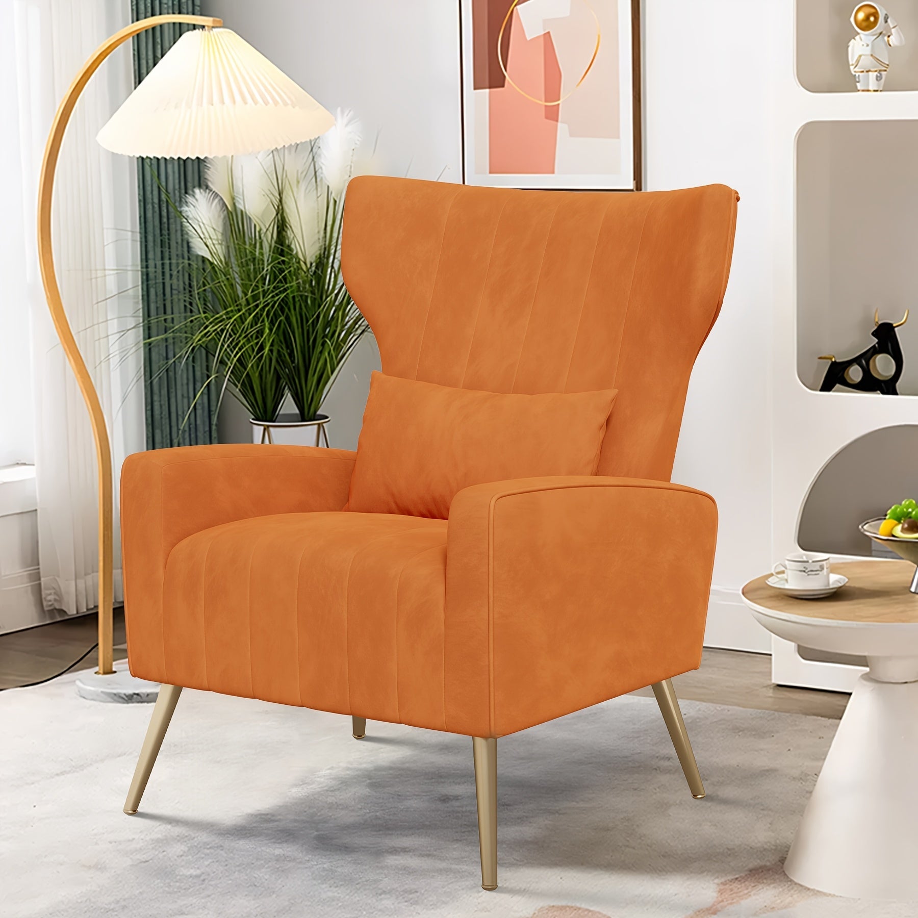 Mid Century Modern Velvet Armchair - Comfy Upholstered Reading Chair with Metal Legs and Spring Support, Accent Chair for Living Room, Available in Gray/Yellow/Black