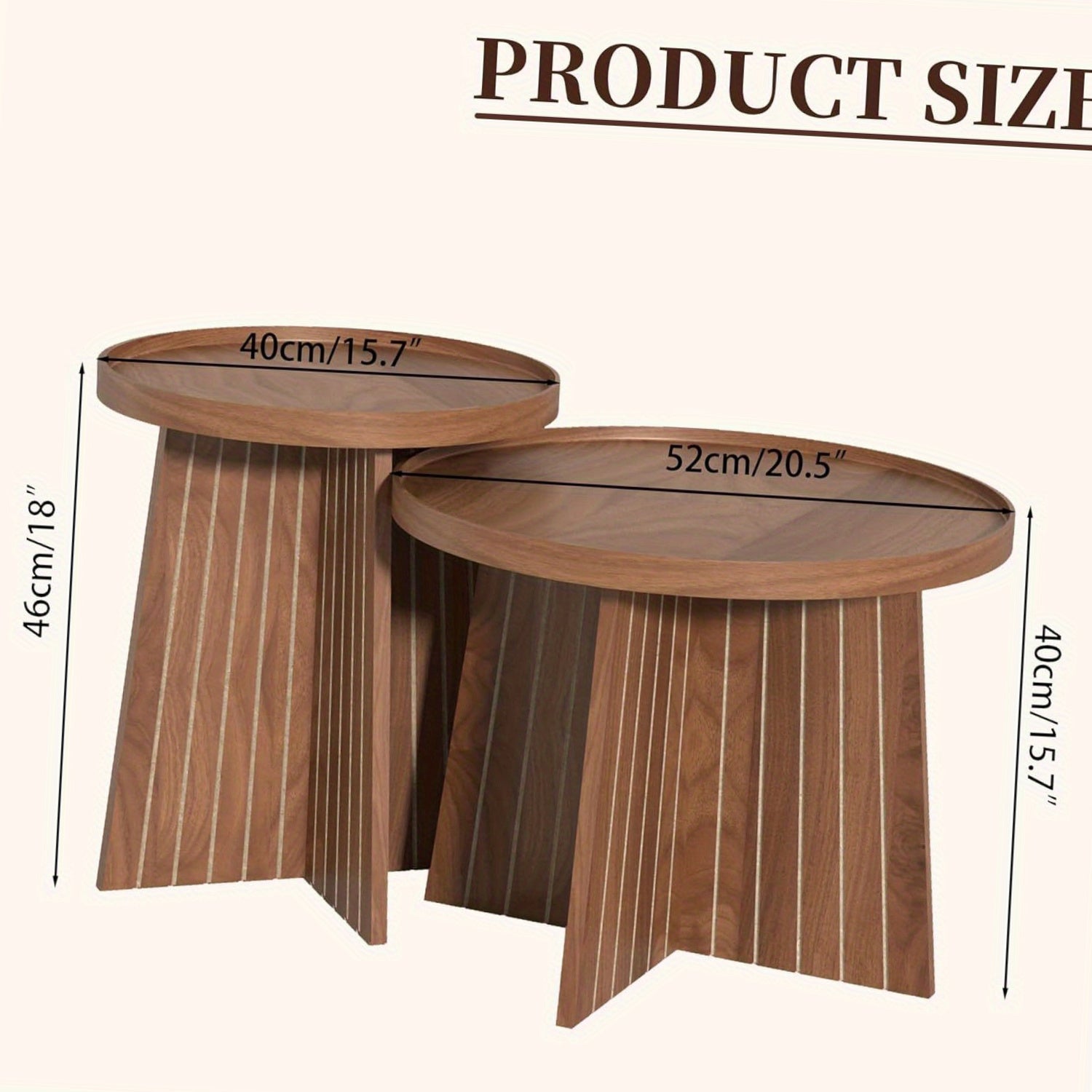 2piece Coffee Table Set - Piece Coffee Table Set Round Fluted Nesting Coffee Table - Living Room Furniture - Modern Home Decor - Solid Wood Base and Wood Grain Veneer Top (Walnut)