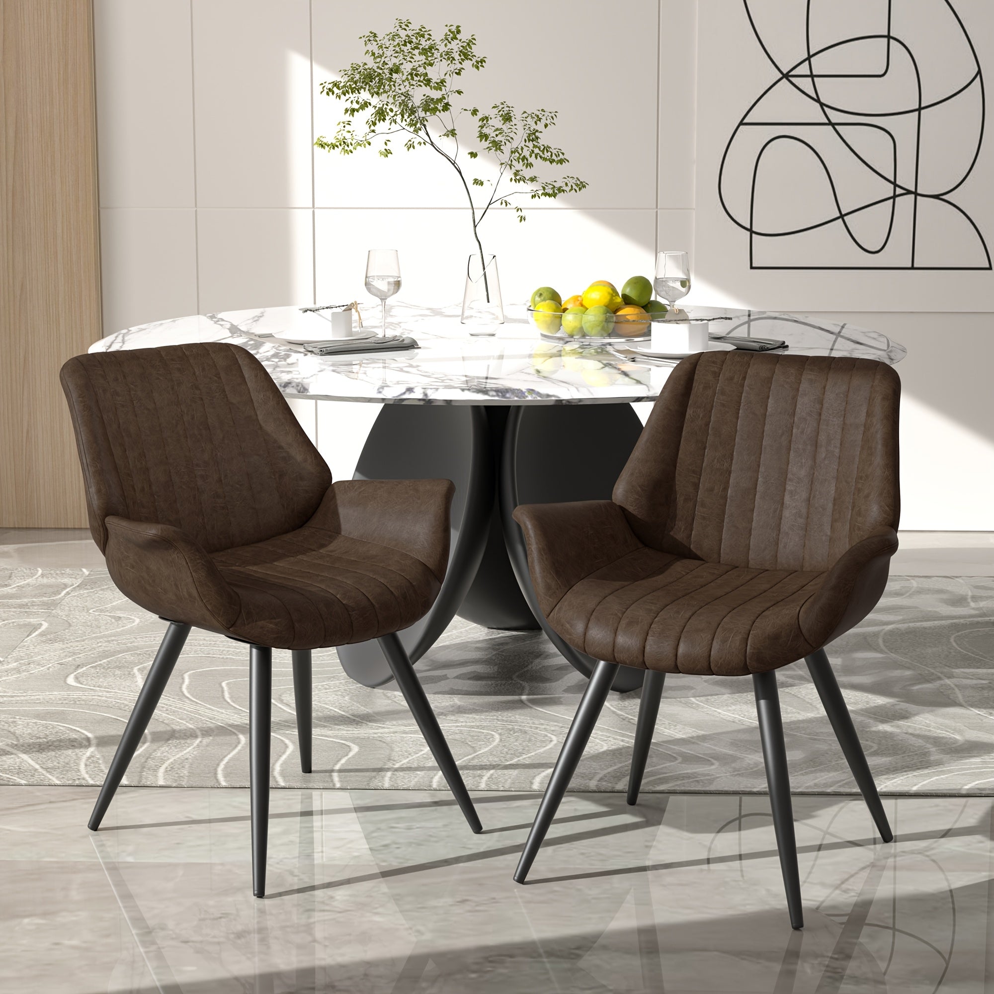 Faux Leather Dining Chairs with Metal Legs - Tear-Resistant, Easy Clean, Solid Back Design for Kitchen & Dining Room