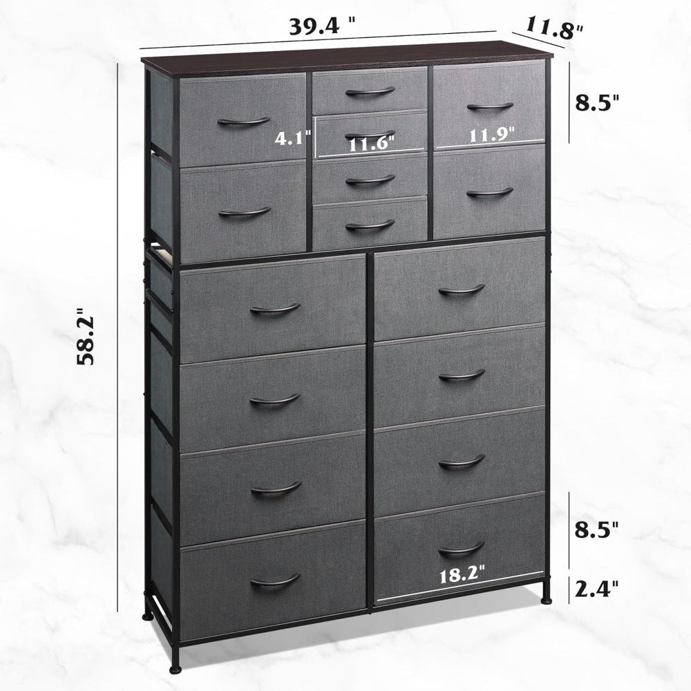 16 Drawers Dresser, Tall Dresser for Bedroom, Closet, Hallway, Storage Dresser Organizer Unit, Large Dressers & Chests of Drawers with Fabric Bins