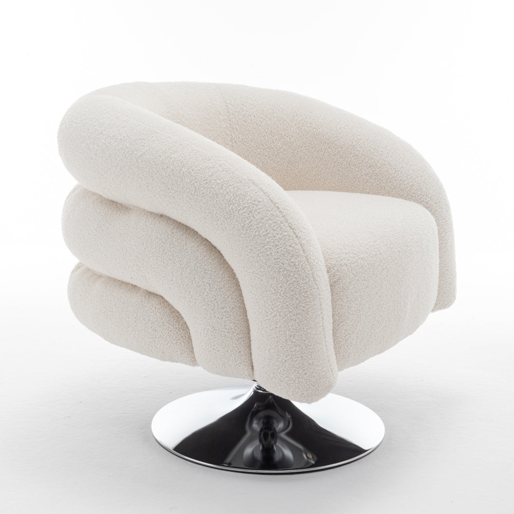 Luxurious White Teddy Swivel Chair - Plush Upholstered Single Sofa with 360° Rotating Base, Durable Metal Frame - Cozy Reading Chair for Living Room, Bedroom, Office - Easy Assembly, Living Room Chair