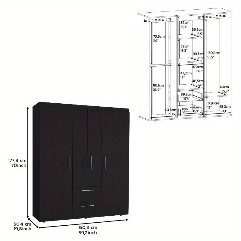 Black Deluxe Armoire - Multiple Storage Options & Metal Accents. Ideal for Bedroom, Living Room. Spacious & Stylish. Durable & Functional. Adds Elegance to Any Space.