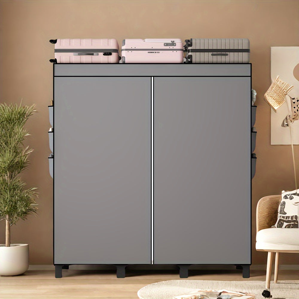 Black Dust-Proof Cloth Wardrobe - Sturdy Steel Frame Multi-Layer Storage Organizer for Home Bedroom Rental and Dorm