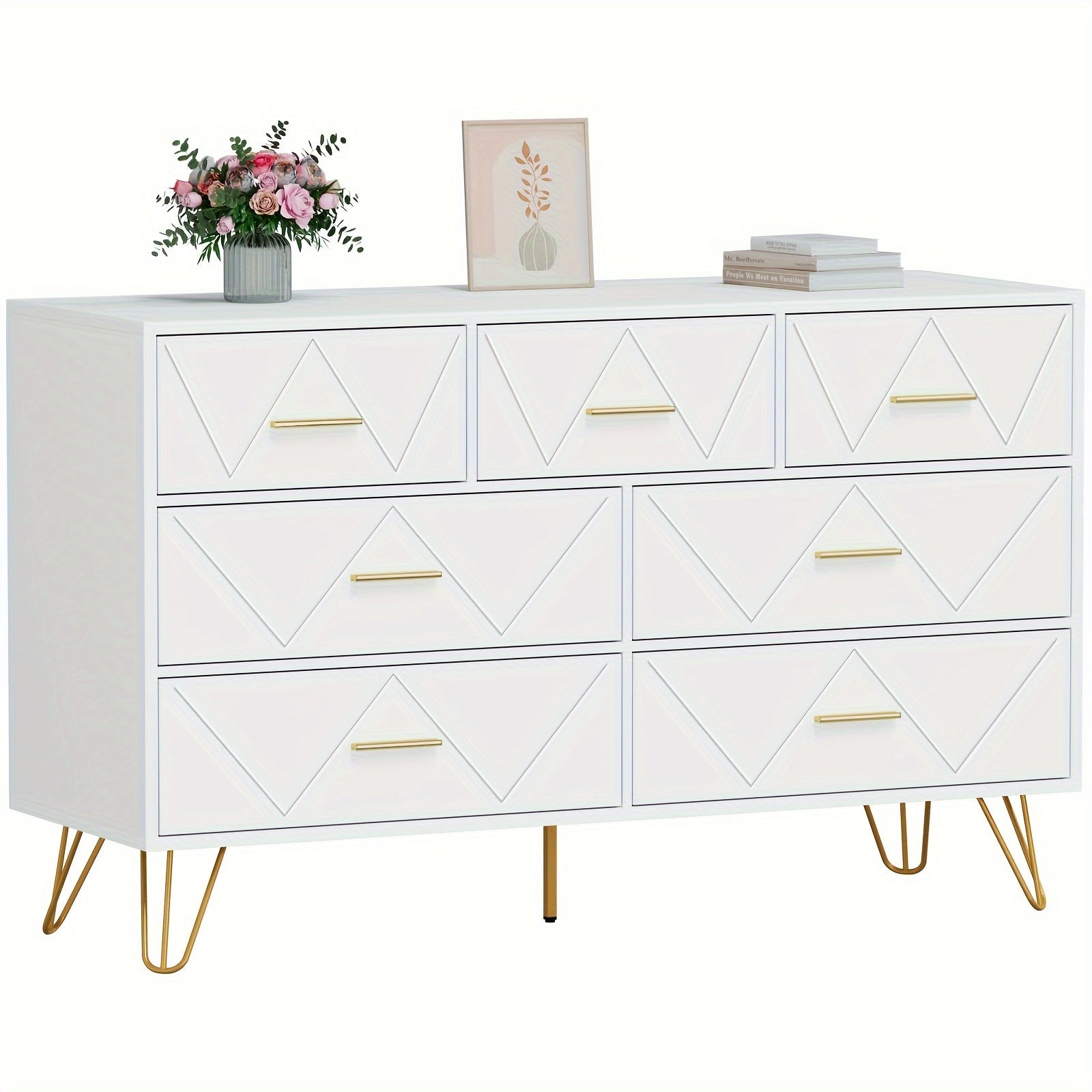 Dresser for Bedroom 7 Drawer Dresser with Wide Drawers and Metal Handles Wood Dressers & Chests of Drawers for Hallway