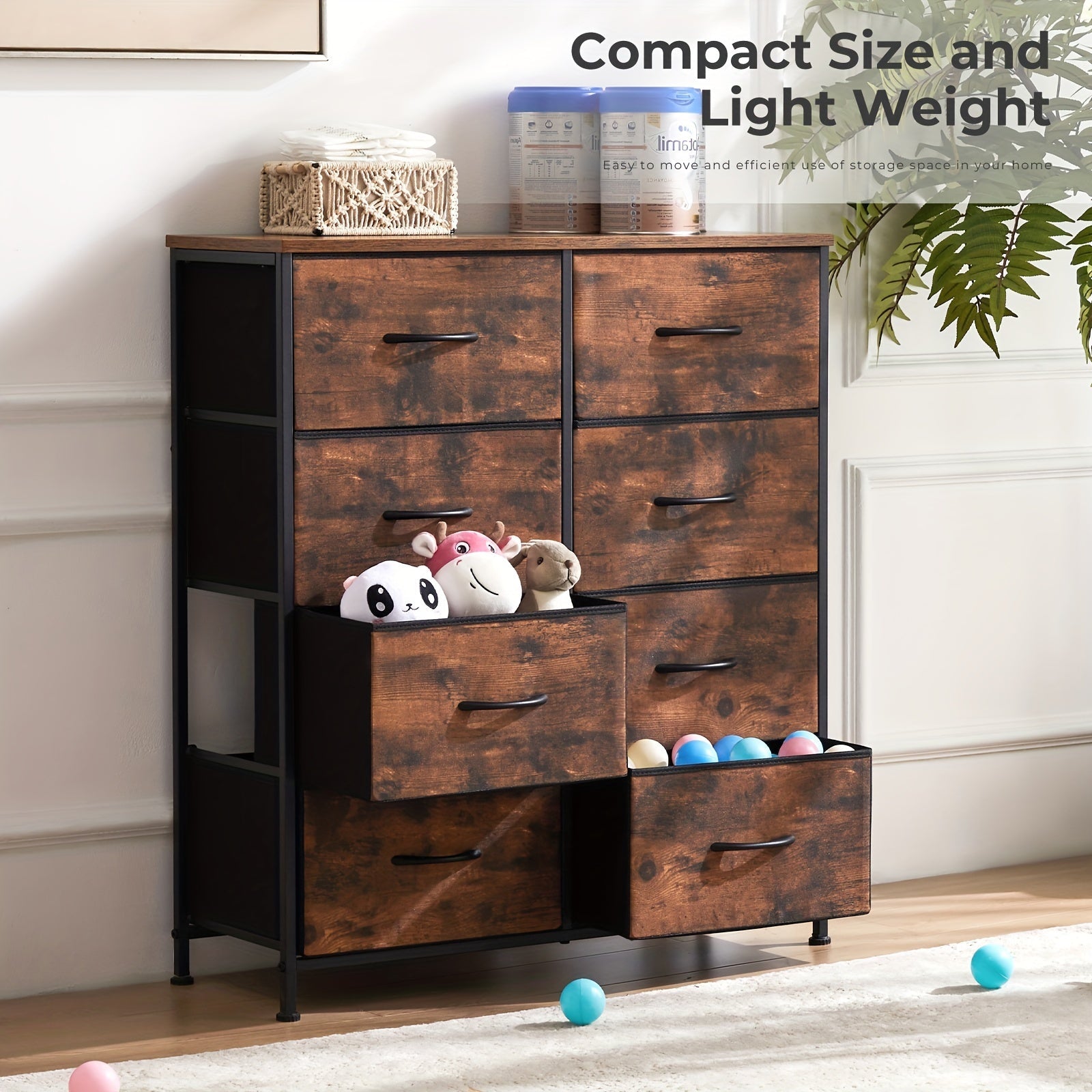 1pc Dresser For Bedroom With 8 Fabric Drawers, Tall Storage Cabinet, Organizer Sideboards Cabinet For Clothing Closet, Room Furniture, With Steel Frame, Wood Top, Lightweight Quick Assemble Cabinet