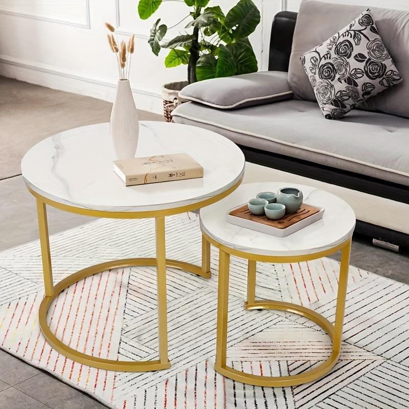 Coffee Tables for Living Room - Small Round Set of 2 Center Table with Solid Wood Grain Table Top and Sturdy Metal