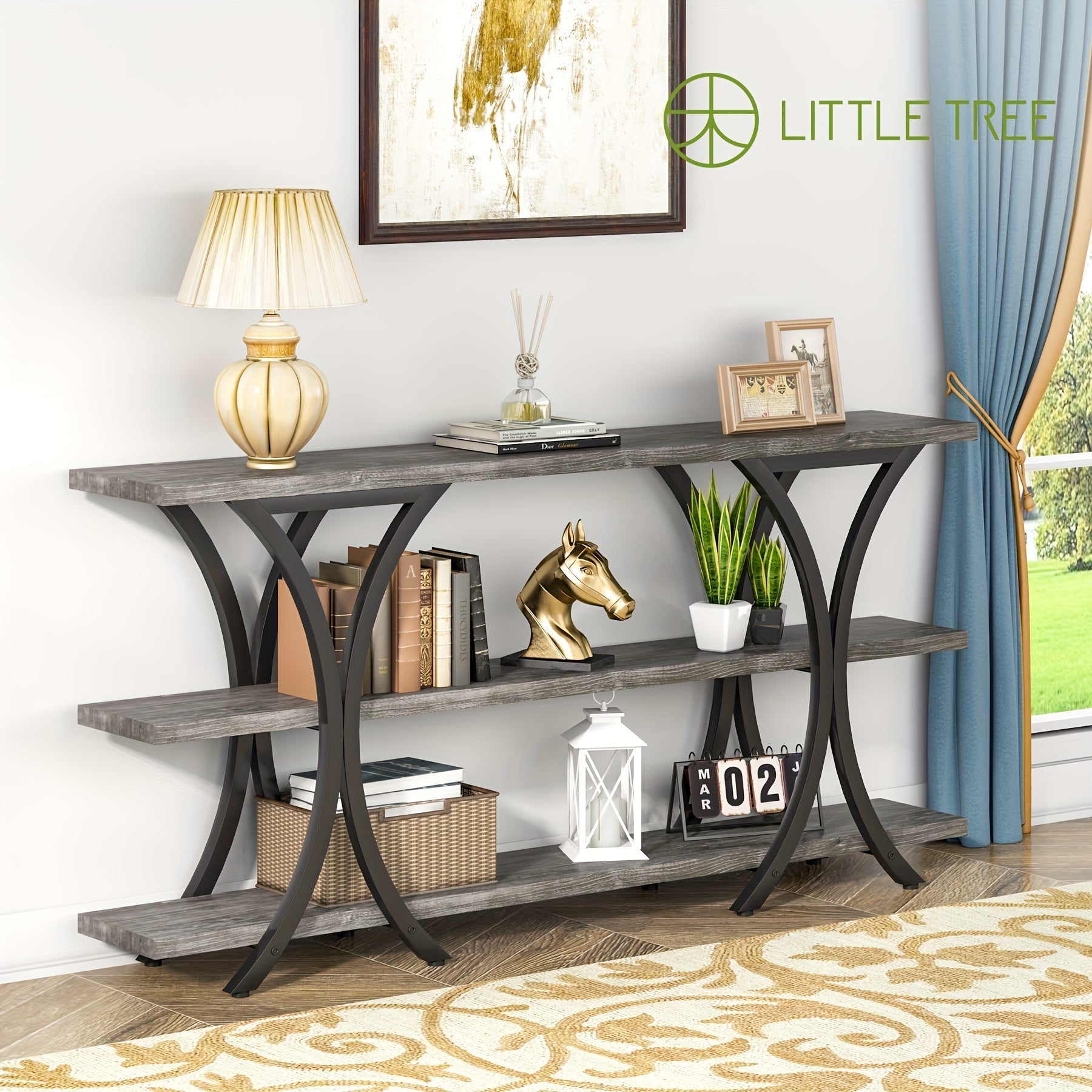 70.8 Inch Narrow Console Table, Long Sofa Table Entry Table with 3 Tier Storage Shelves for Entryway Hallway Living Room