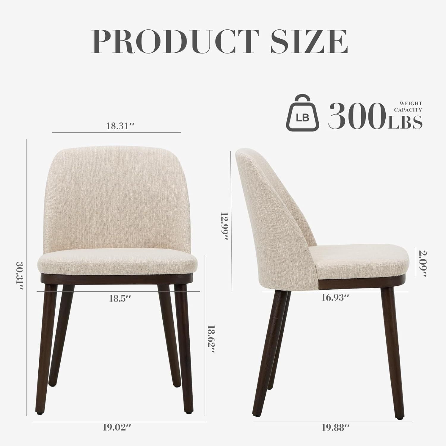 Set of 2 Soft Cushion Dining Chairs, Modern Kitchen Chairs with Backrest, Upholstered Dining Side Chairs with Wooden Legs, Suitable for Restaurants, Kitchens and Restaurants