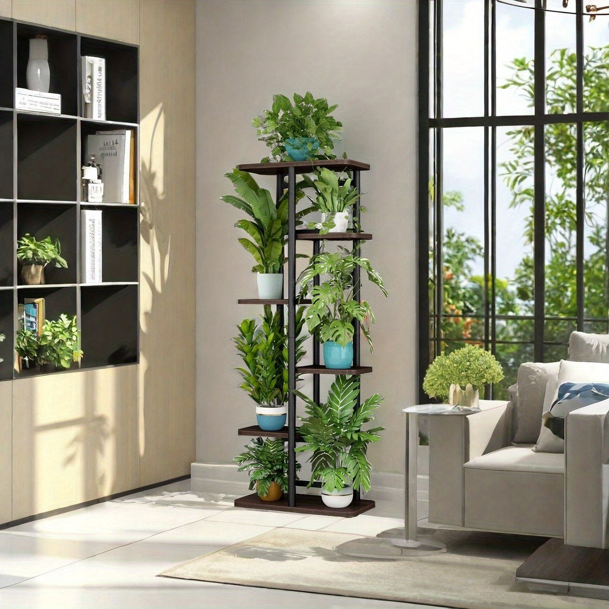 Tall Plant Stand Indoor 7 Tier Metal Plant Shelf Black Plant Holder Large Plant Rack for Mutiple Plants Pots for Patio Garden Corner Balcony Living Room