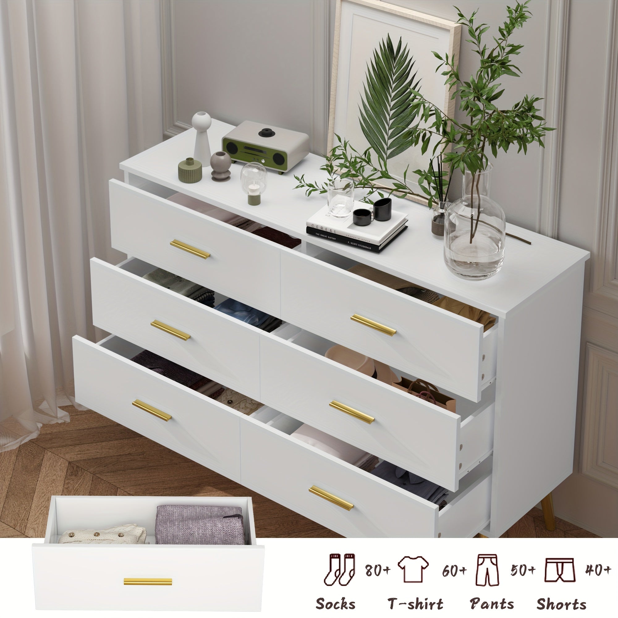 Dresser for Bedroom with LED Light, 6 Drawer Large Chest of Drawers, Modern Dresser with Lights, Wood Bedroom Dresser for Closet/Living Room/Hallway